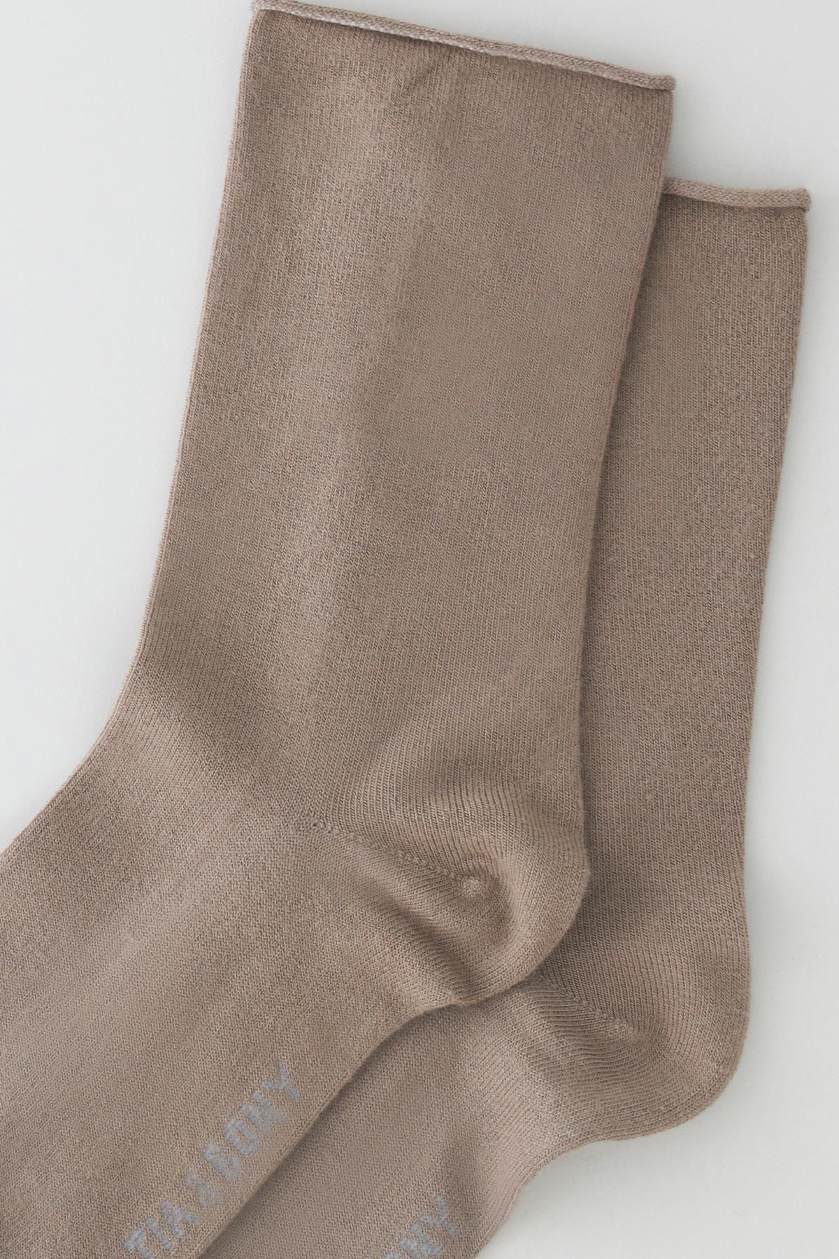 Kadın Kahve Melanj Renkli Lastiksiz Modal Kumaş İnce Soket Çorap