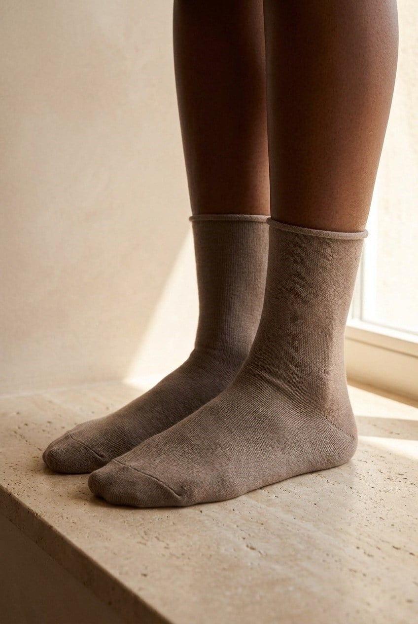 Women's Brown Melange Colored Elasticless Modal Fabric Thin Socks