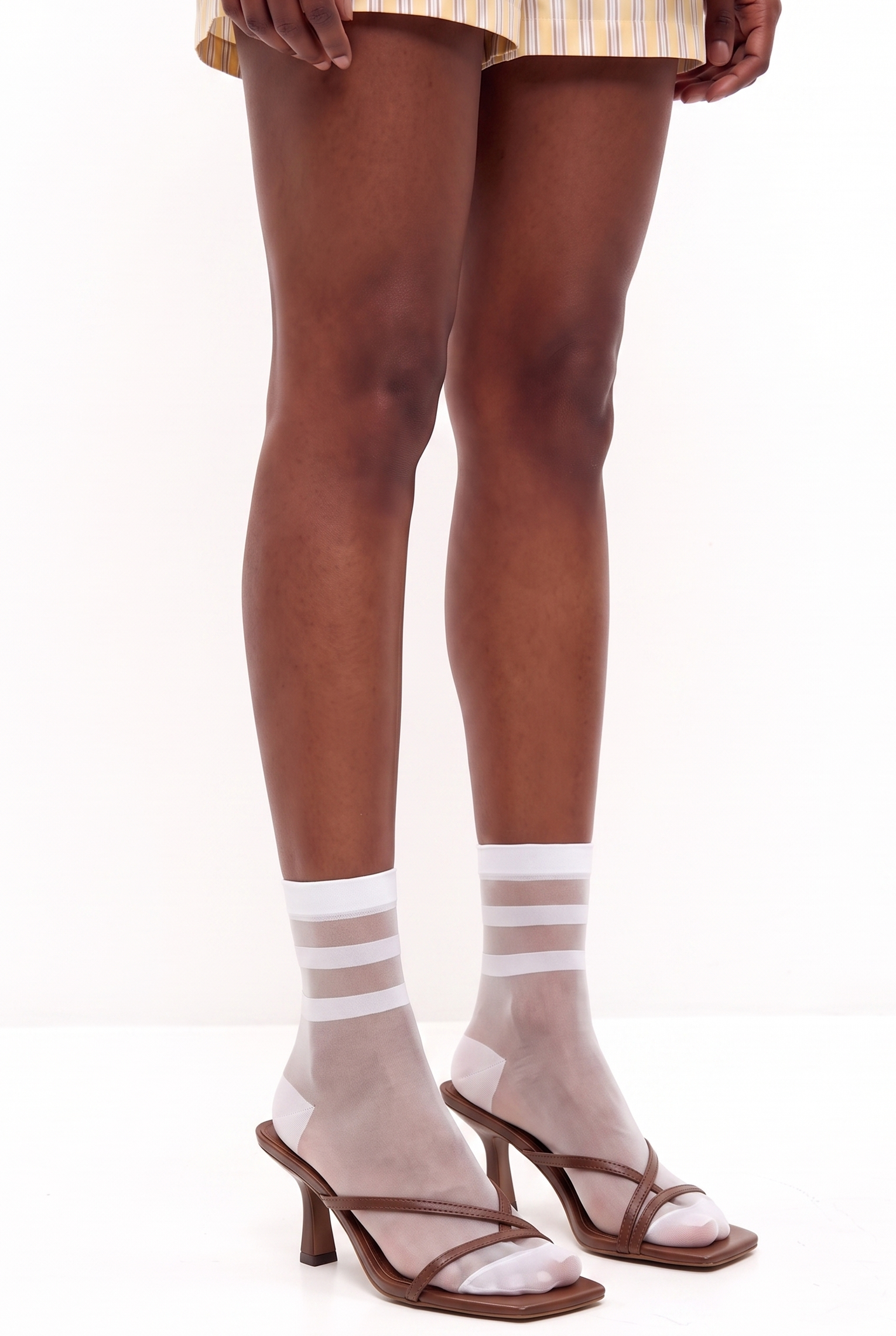 Women's Thick Striped Thin ankle Socks White