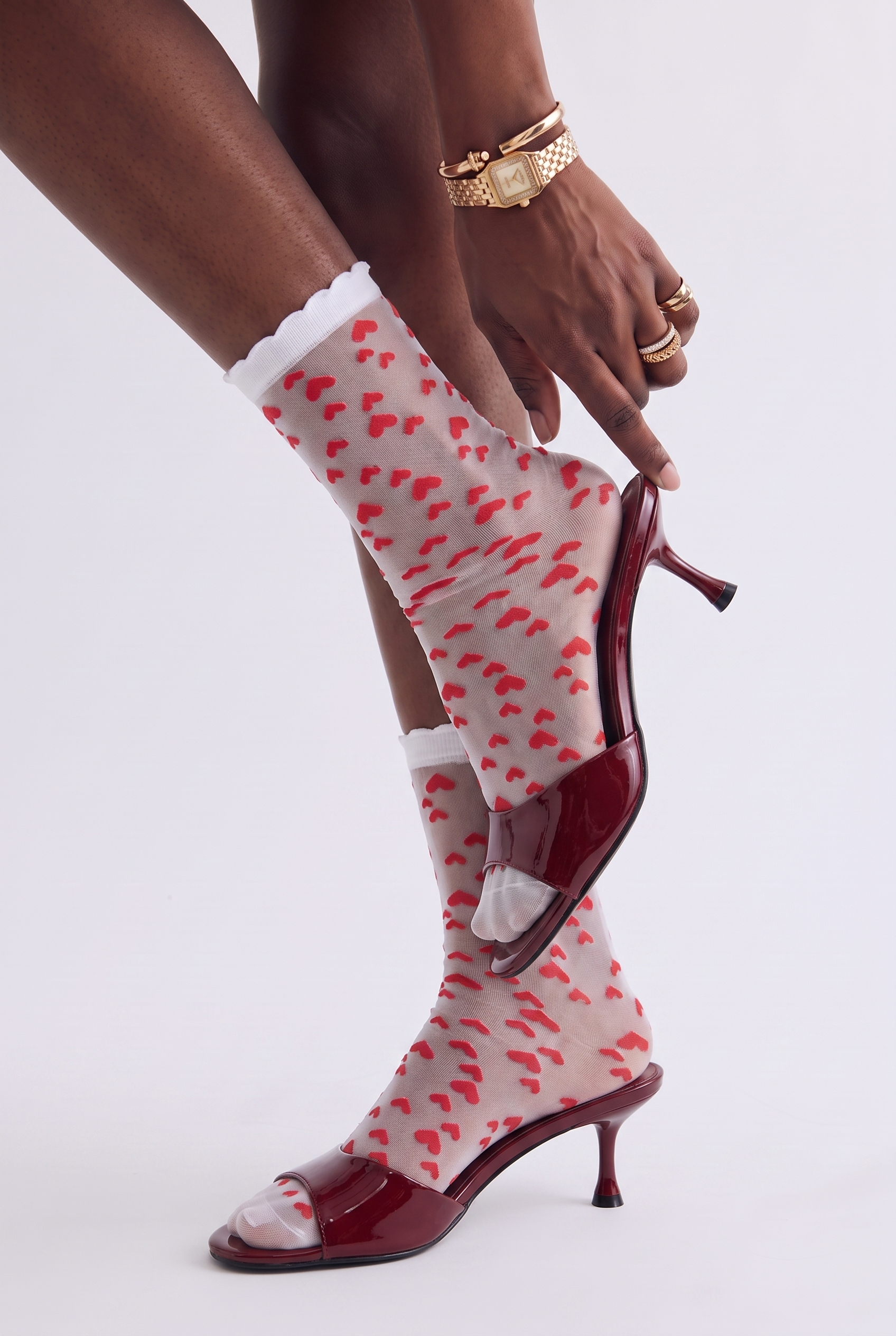 Women's Heart Patterned Thin Socks White