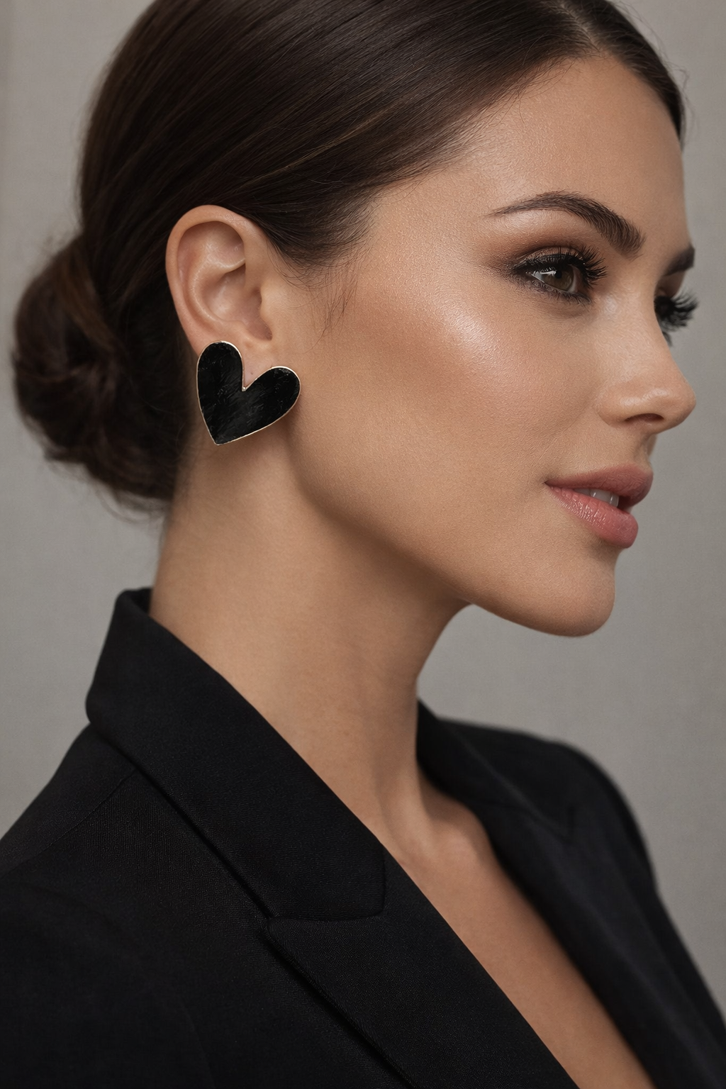 Kadın Kalp Küpe Siyah