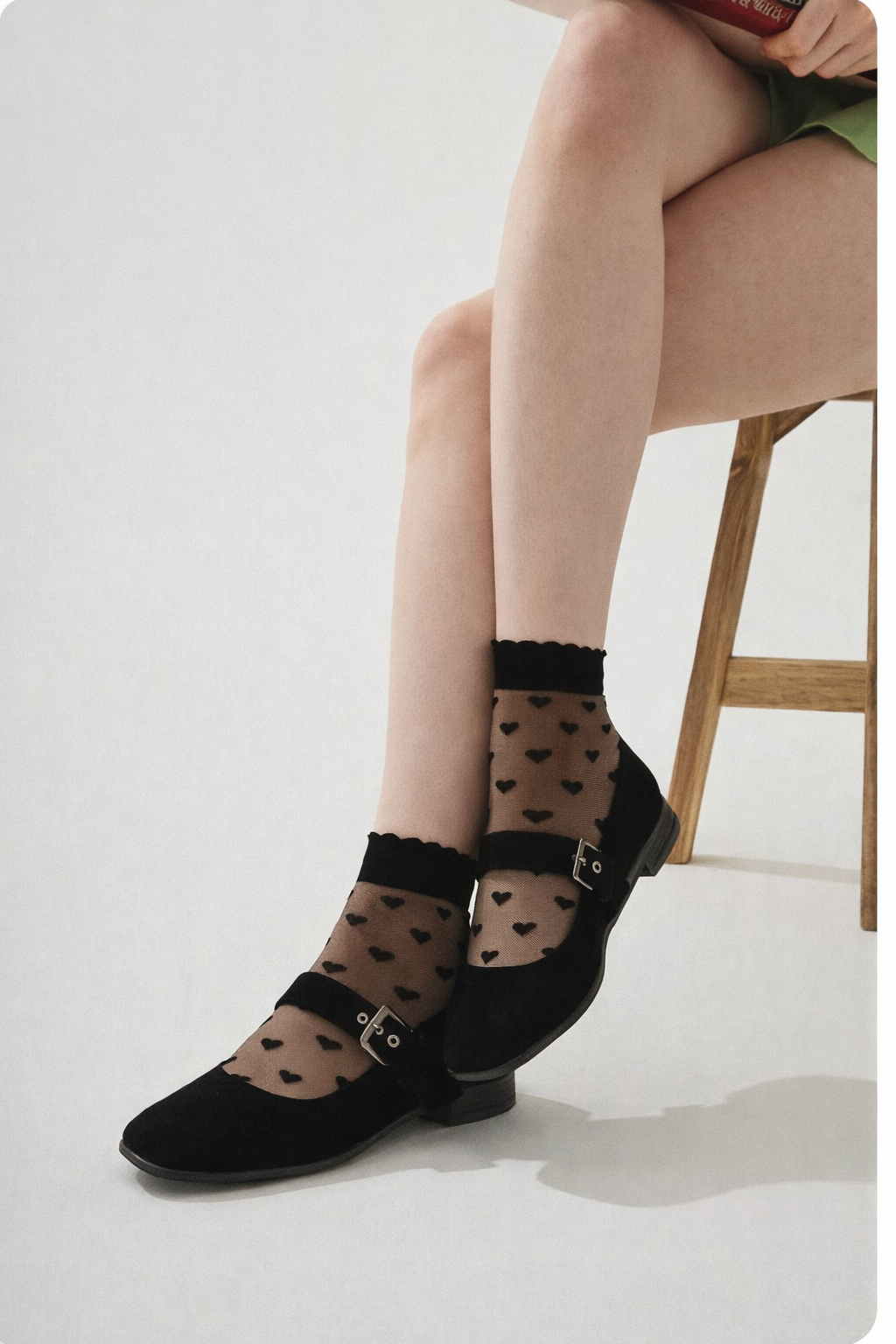 Kadın Kalpli İnce Soket Çorap Siyah