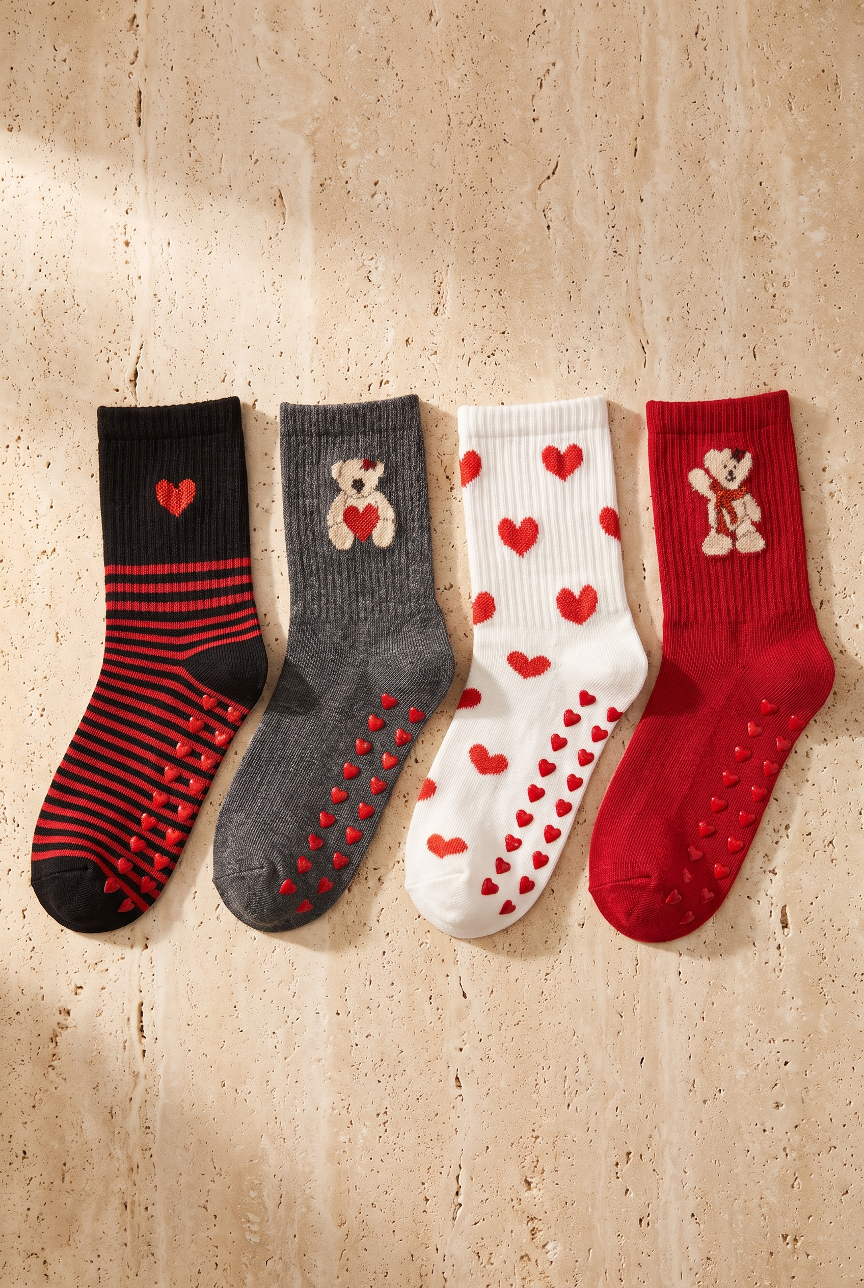 Women's Heart Teddy Patterned 4 Pack Boxed Socks