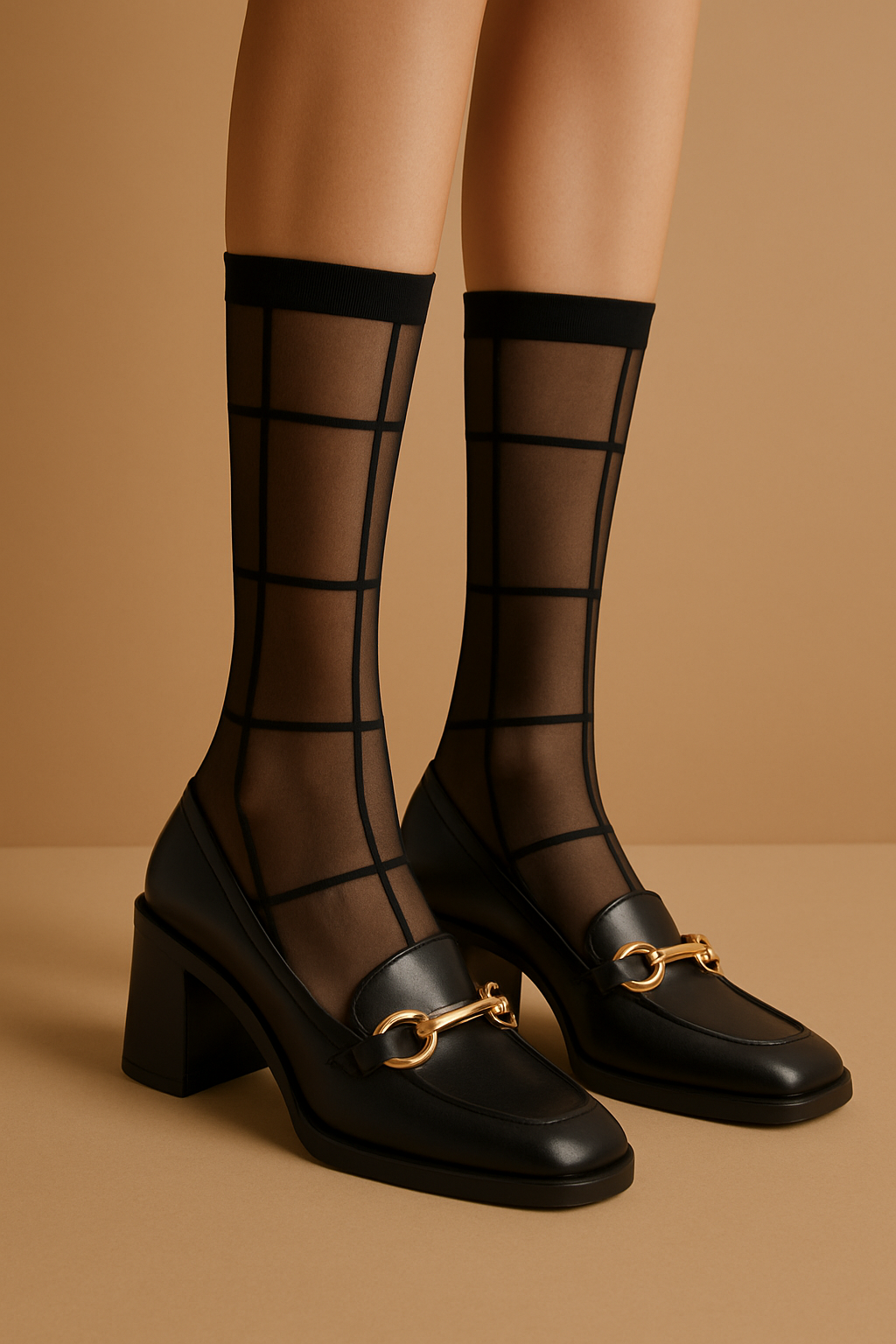 Kadın Kareli İnce Soket Çorap Siyah