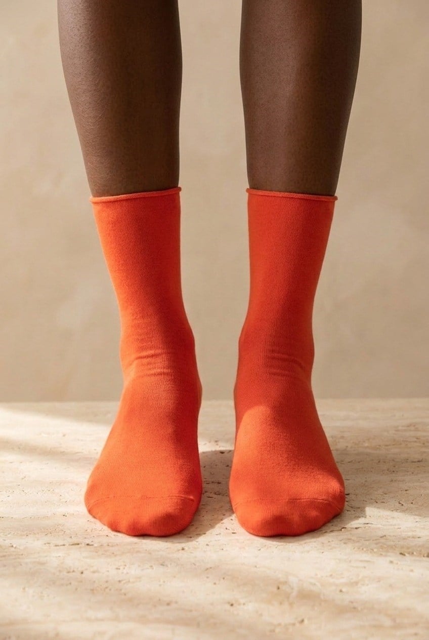 Women's Red Color Elasticless Modal Fabric Thin Sock Socks