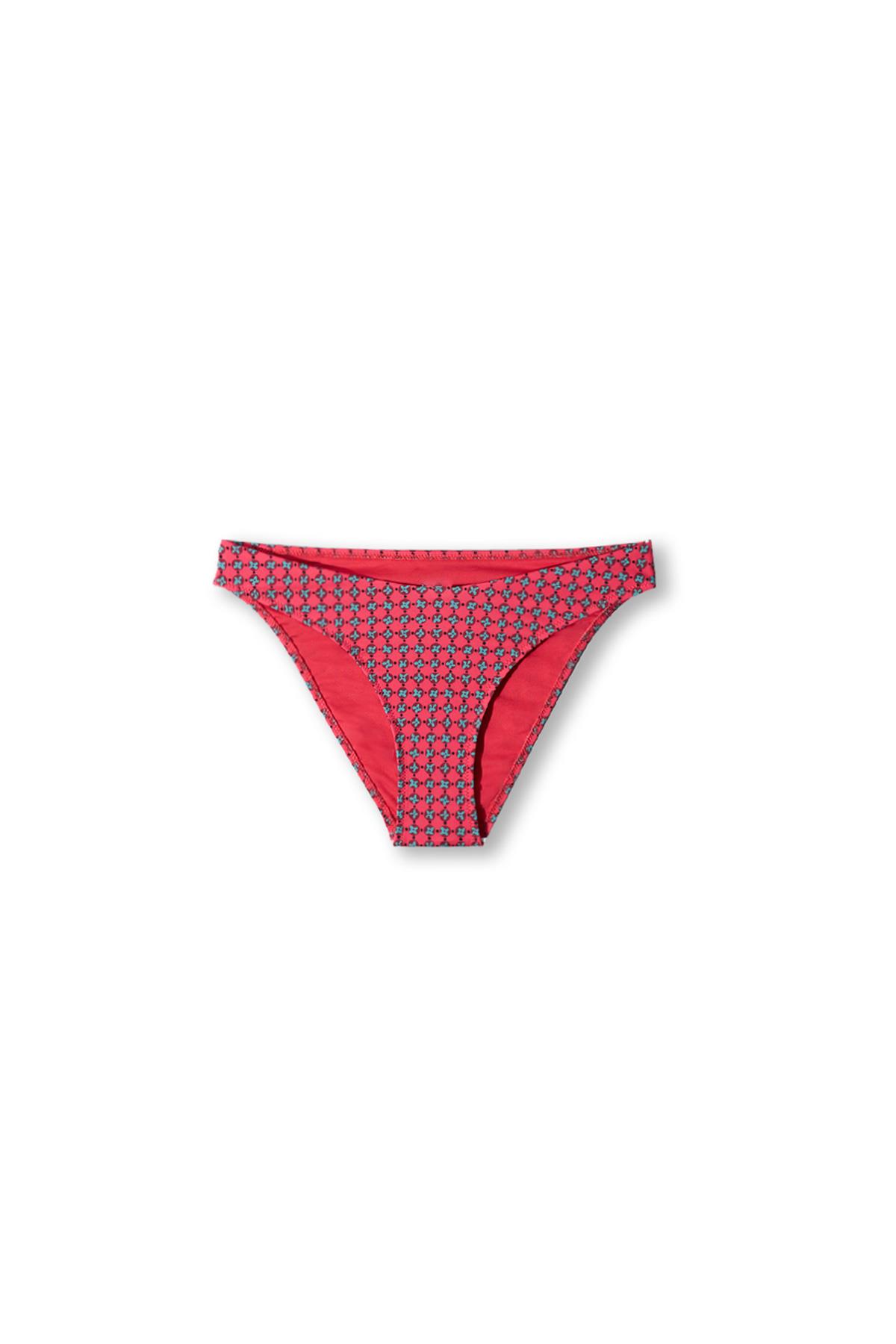 Kadın Kırmızı Renkli Retro Desenli Bikini Alt