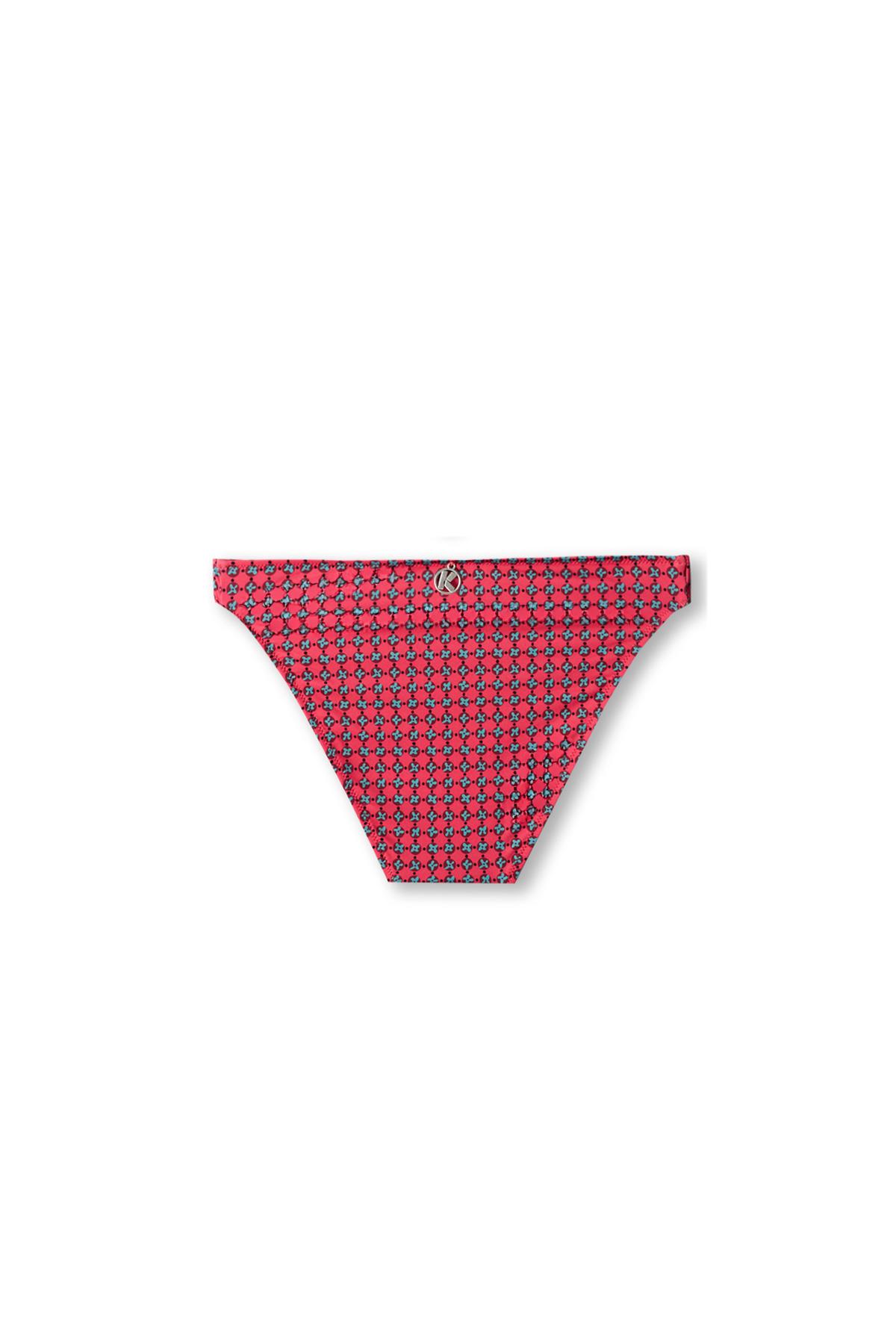 Kadın Kırmızı Renkli Retro Desenli Bikini Alt