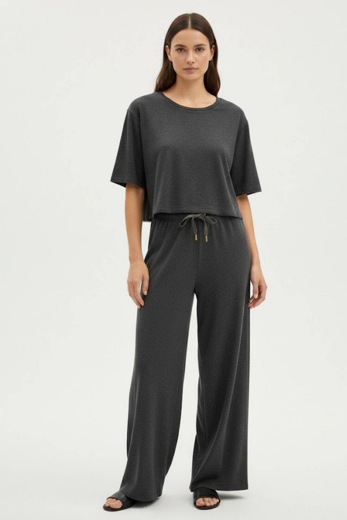 Kadın Kısa Kollu Crop Üst Antrasit