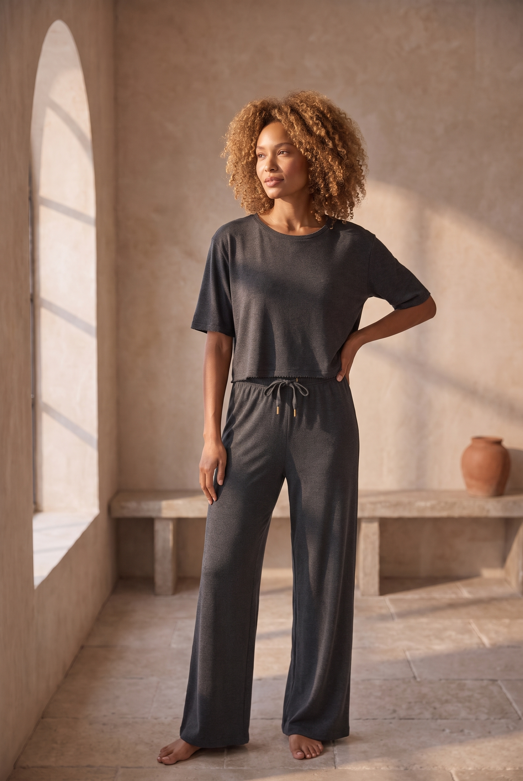 22511W3005 LOUNGEWEAR KADIN CROP ANTRASİT