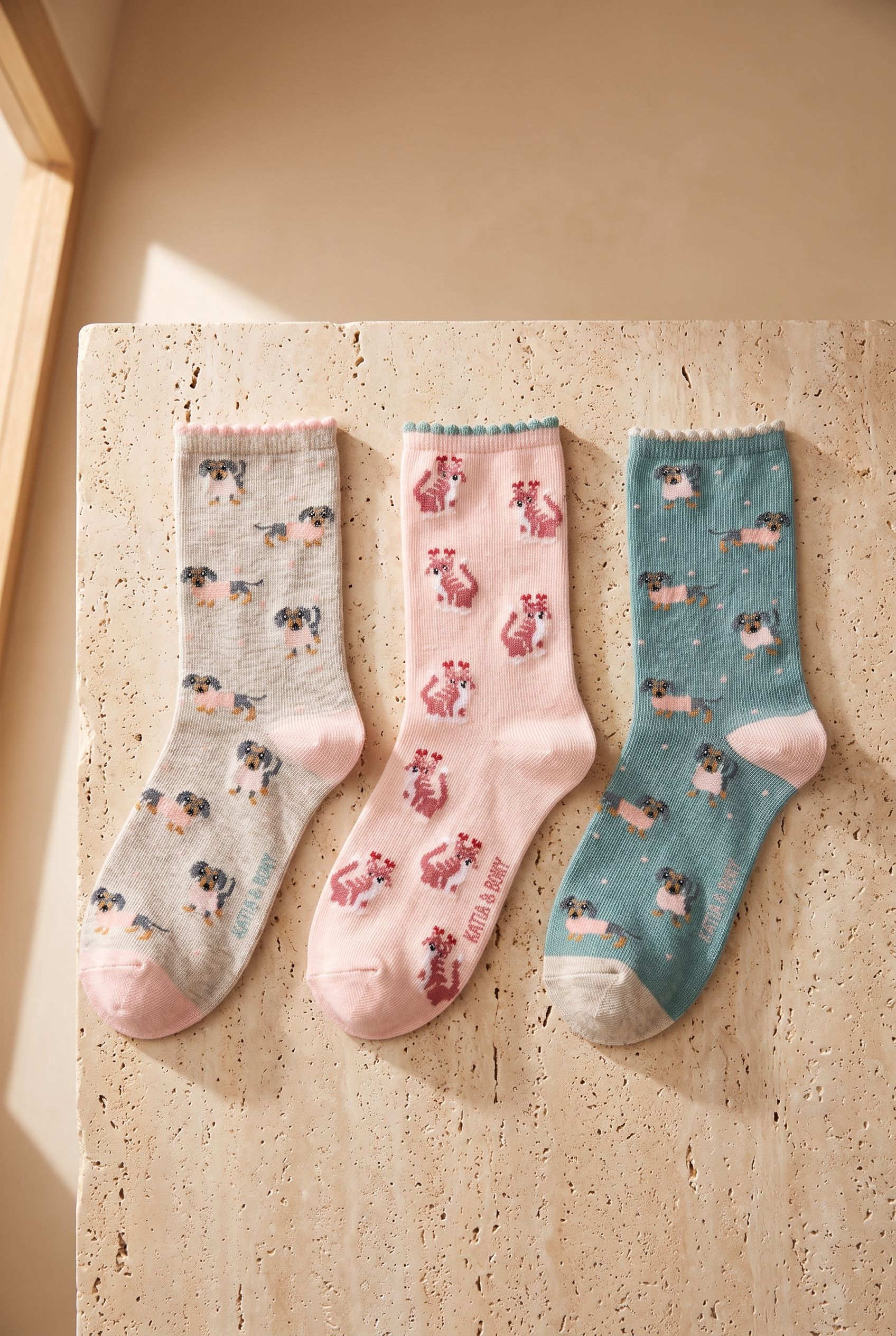 Women's Dog Patterned 3-Piece Socks