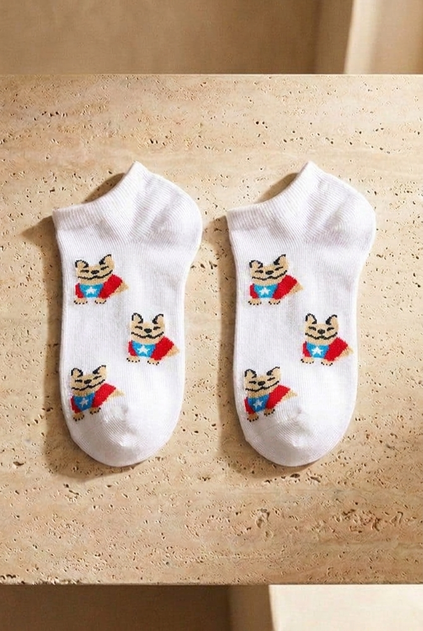 Women's Dog Patterned 7-Piece Booties Socks
