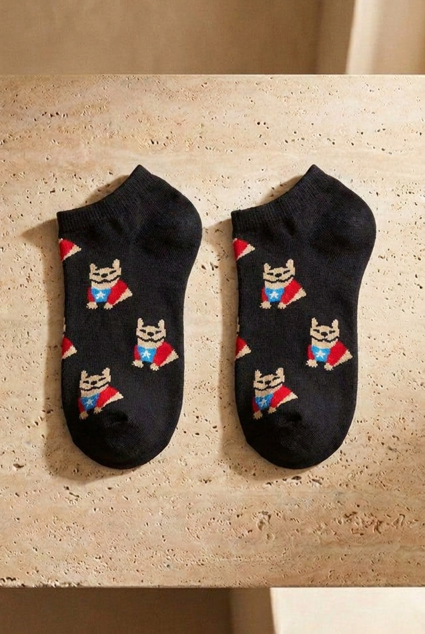Women's Dog Patterned 7-Piece Booties Socks