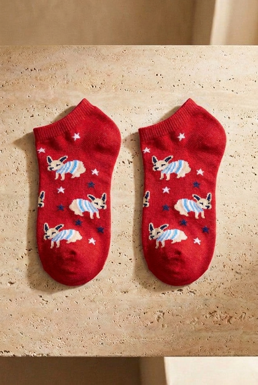 Women's Dog Patterned 7-Piece Booties Socks
