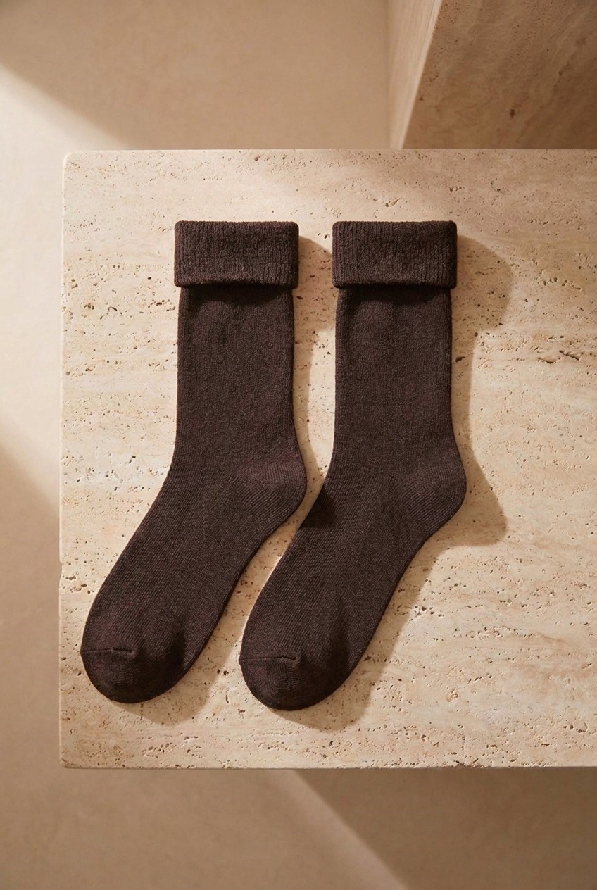 Women's Dark Brown Colored Towel Socks