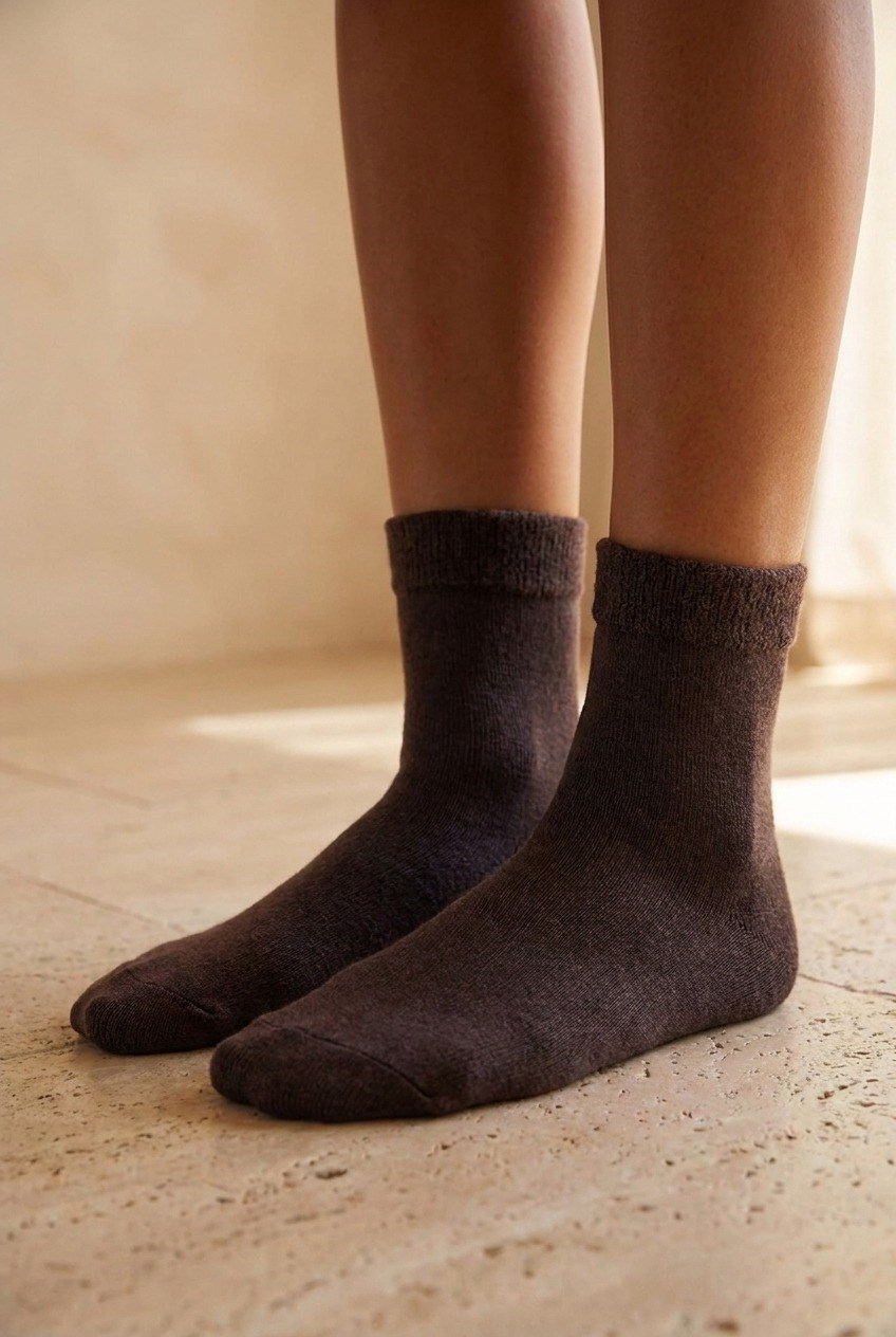 Women's Dark Brown Colored Towel Socks