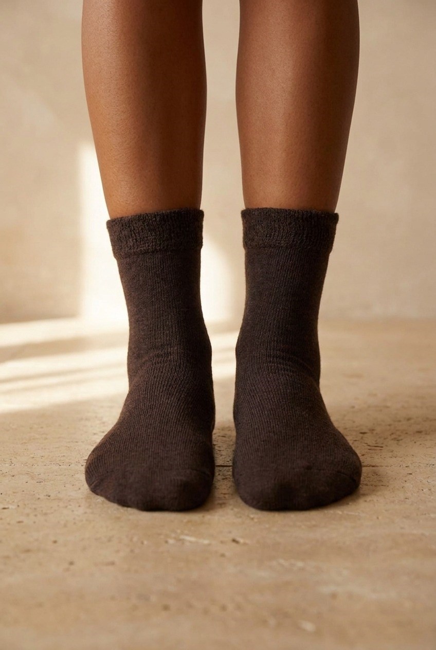 Women's Dark Brown Colored Towel Socks