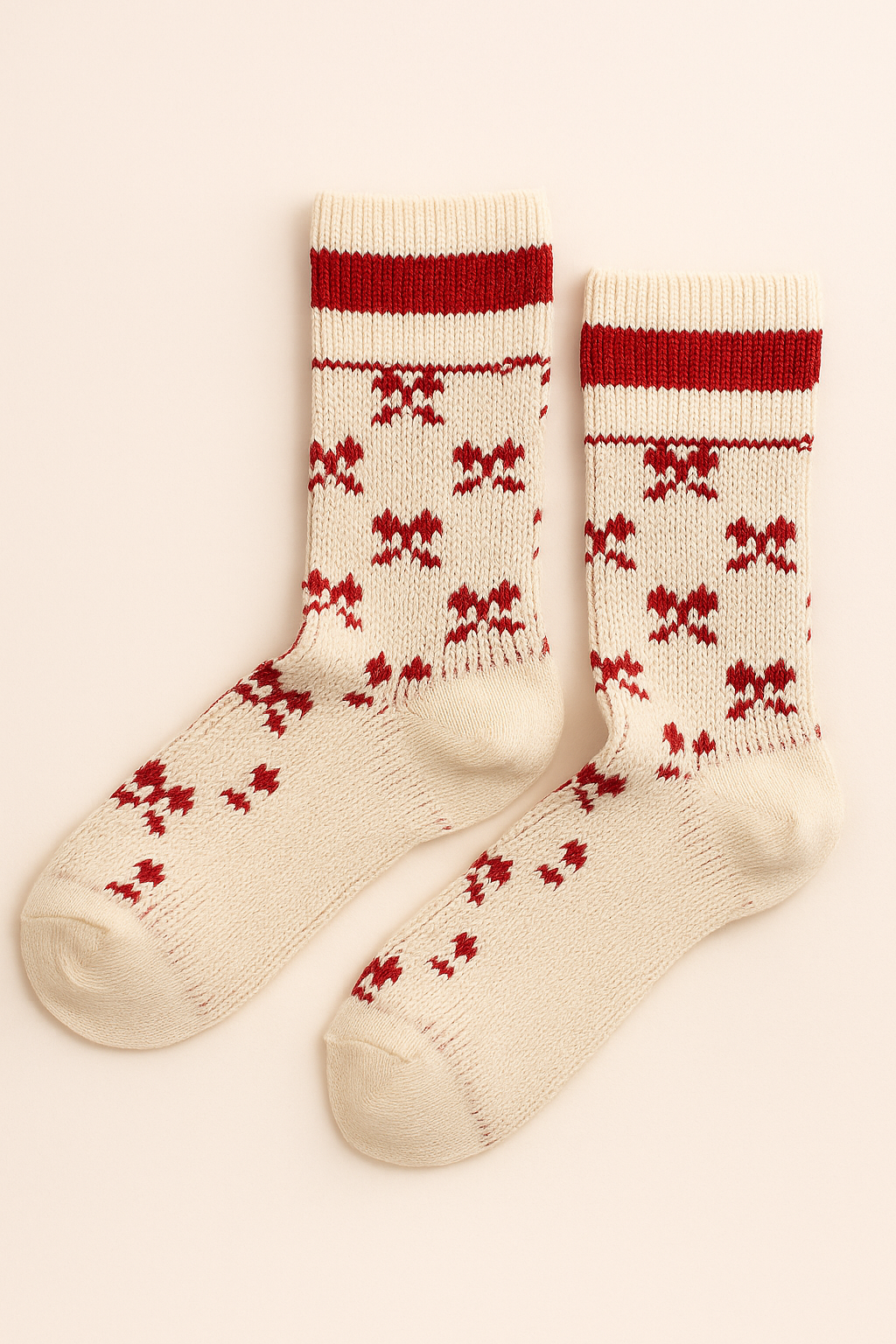 Kadın Kurdele Desenli Soket Çorap Ekru