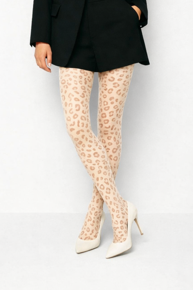 Kadın Leopar Desenli İnce Külotlu Çorap Ten