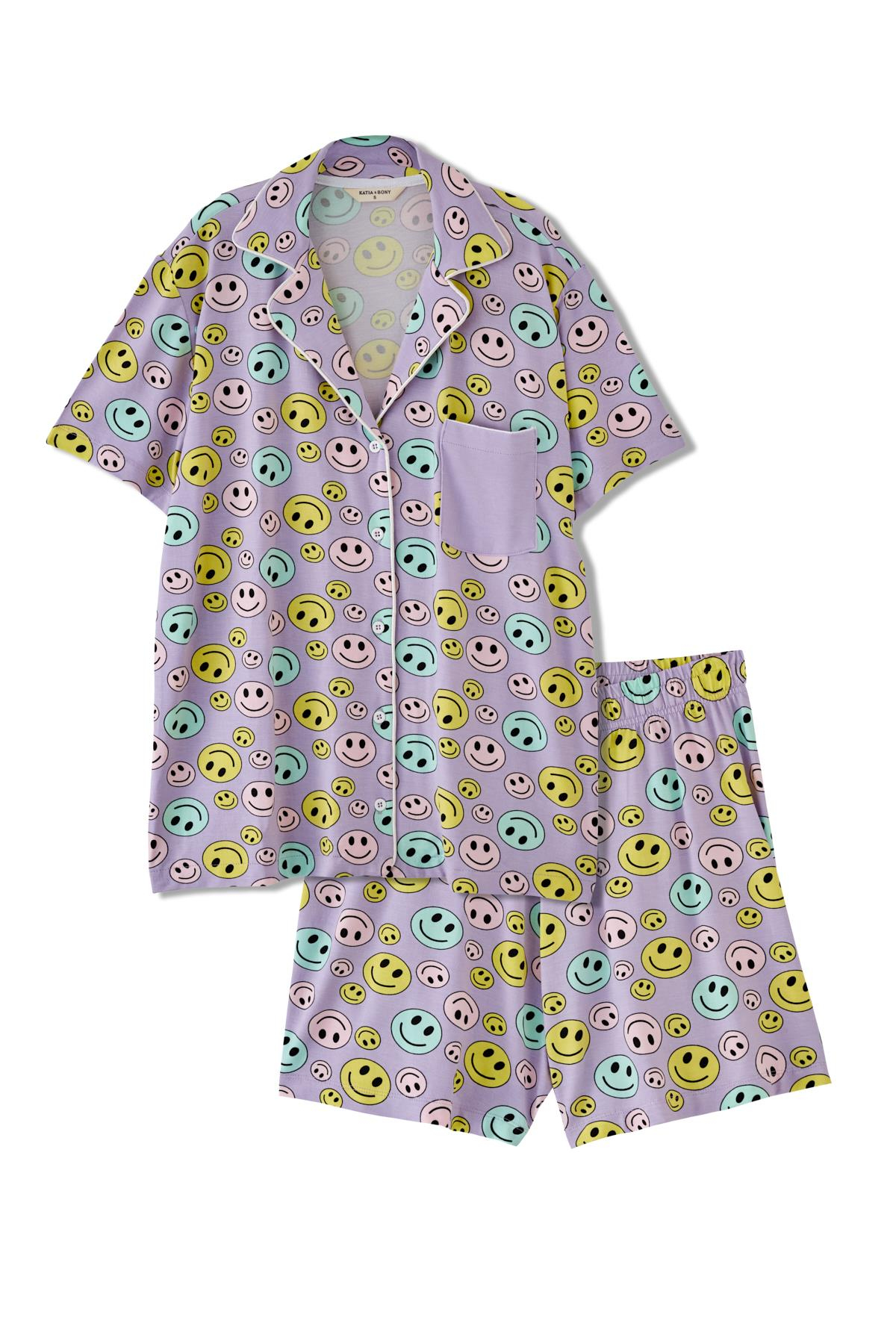 Kadın Lila Renkli Gömlekli Şortlu Pijama Takımı