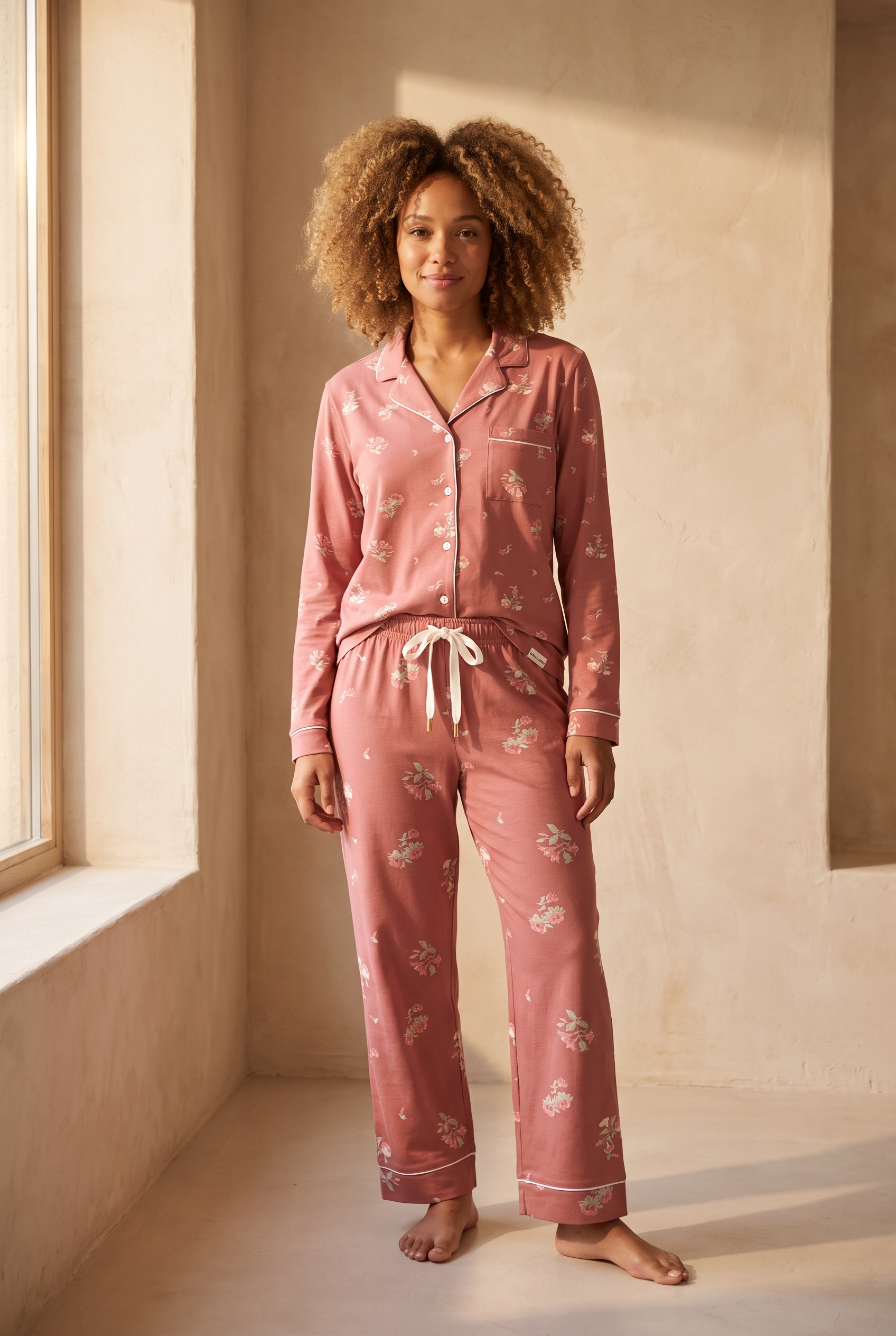 Kadın Lovely Winter Çiçekli Gül Kurusu Pijama Takımı