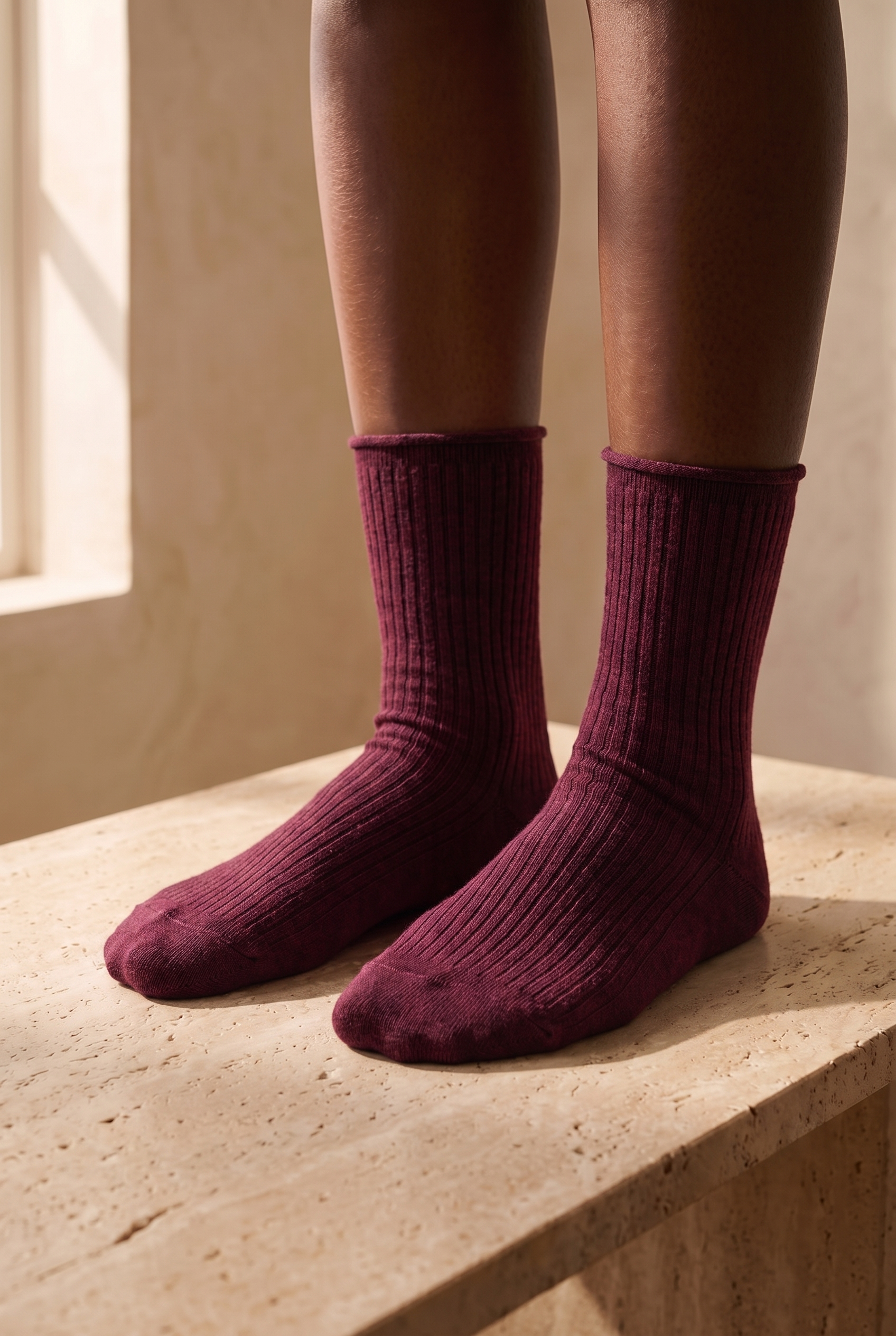 Women's Lyocell Claret Red Colored Socket Socks