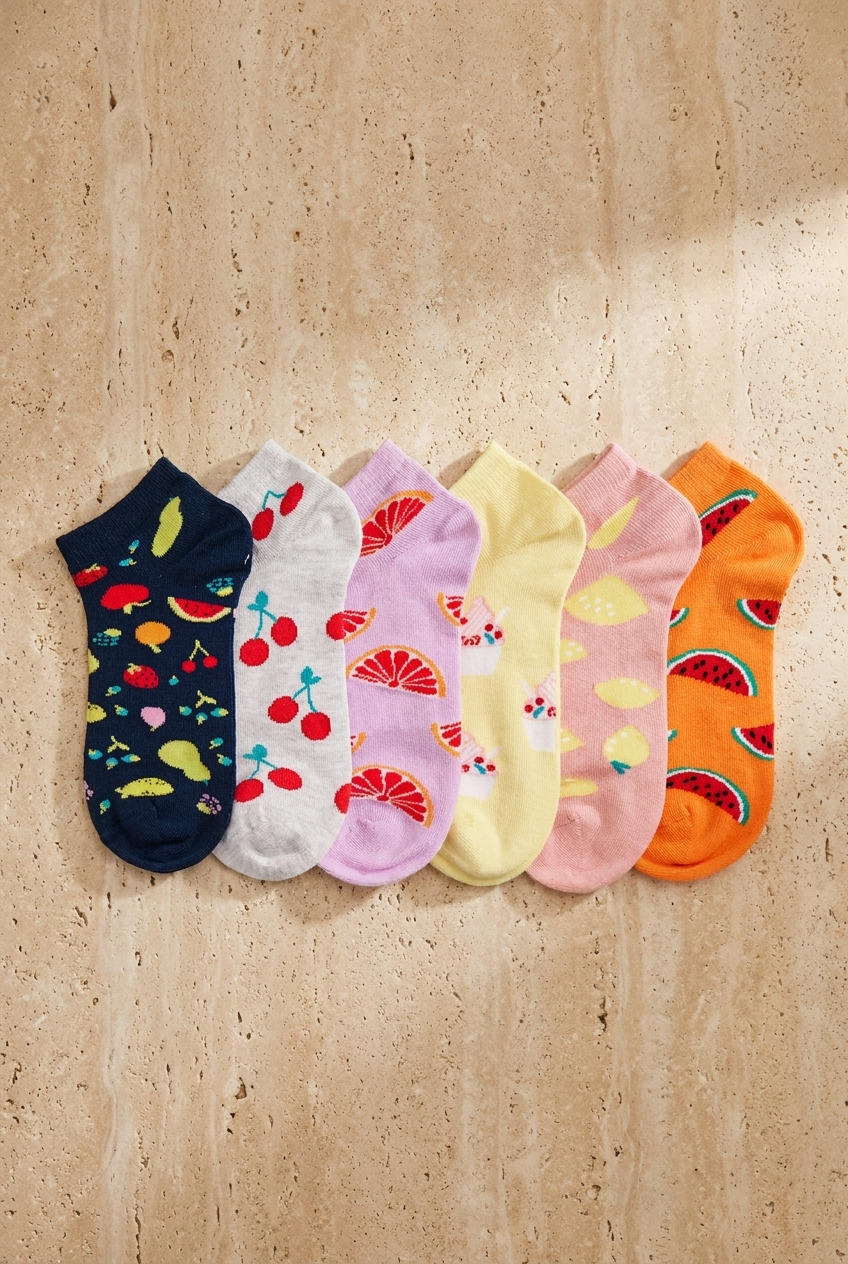 Women's Fruit Patterned 6-Piece Booties Socks