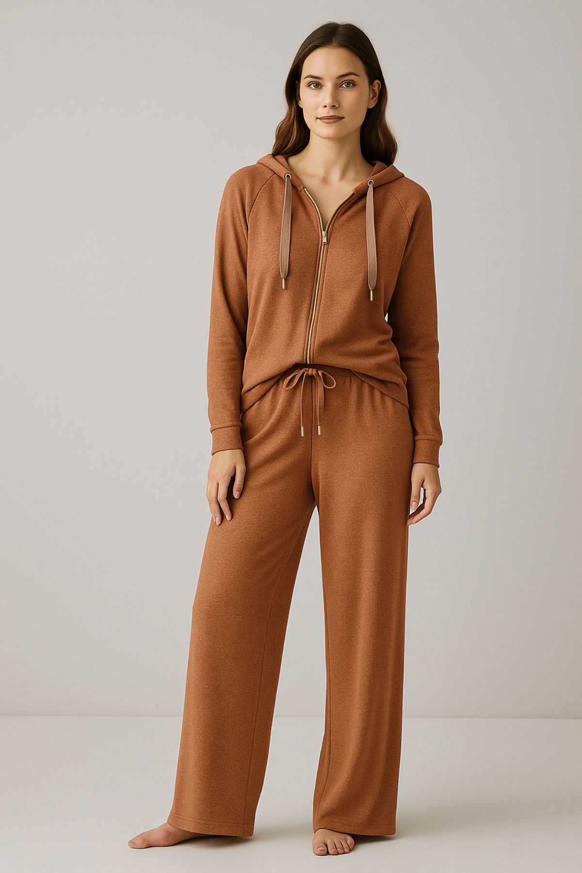 Kadın Önü Fermuarlı Kapüşonlu Sweatshirt Moka