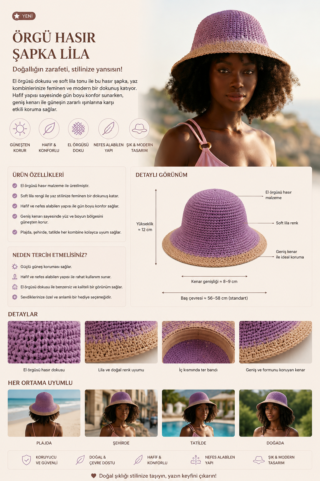 Women's Knitted Straw Hat Lilac