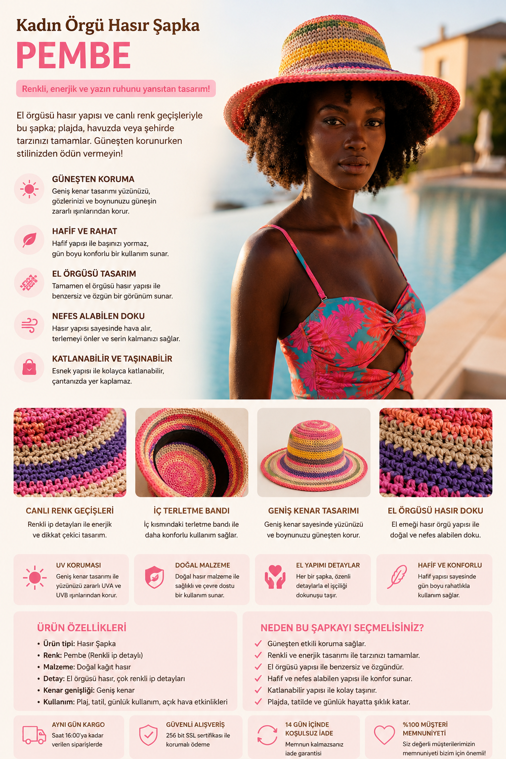 Women's Knitted Straw Hat Pink