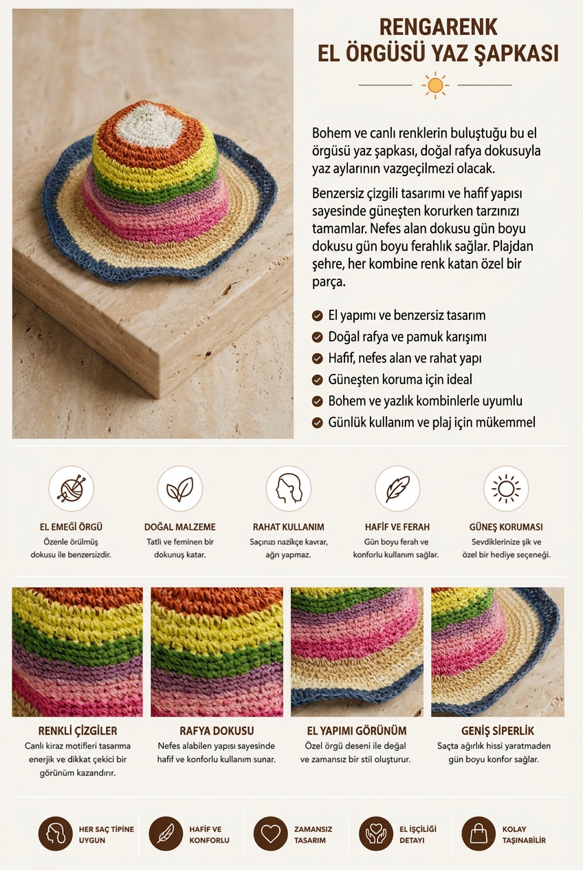Kadın Örgü Hasır Şapka Sarı