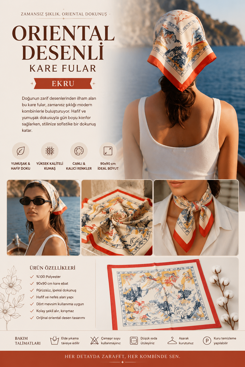 12605W5081 DESENLİ KADIN FULAR Kırmızı