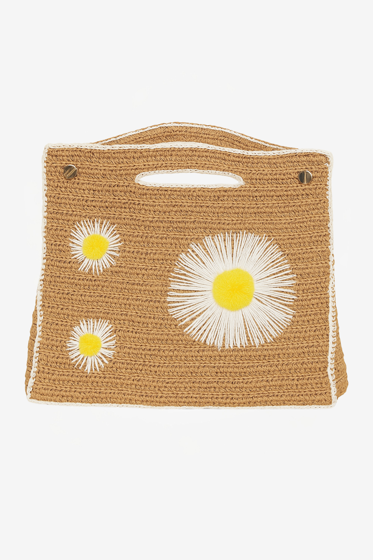 Women's Large Daisy Embroidered Straw Bag