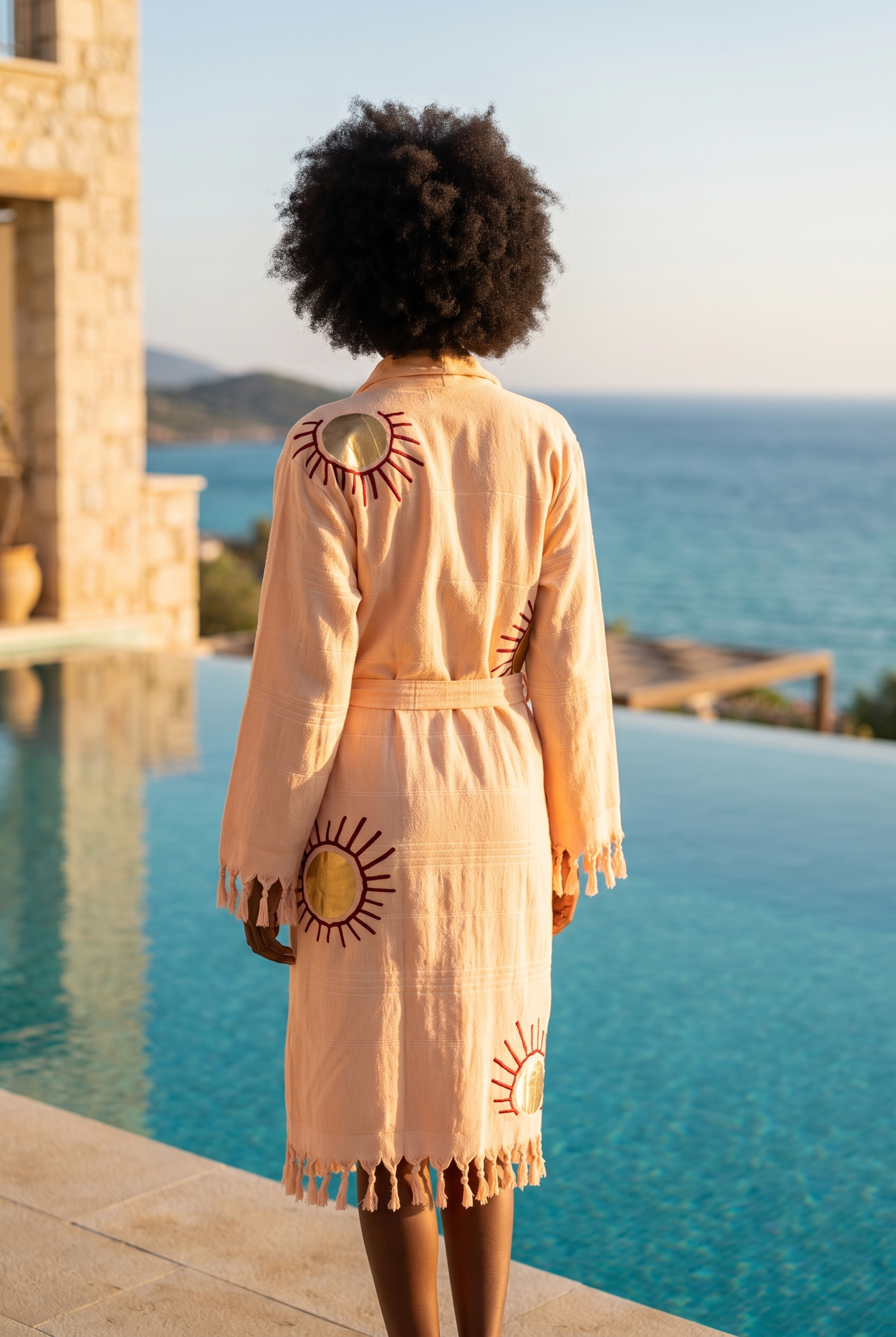 Women's Pink Colored Sun Detailed Peshtemal Bathrobe