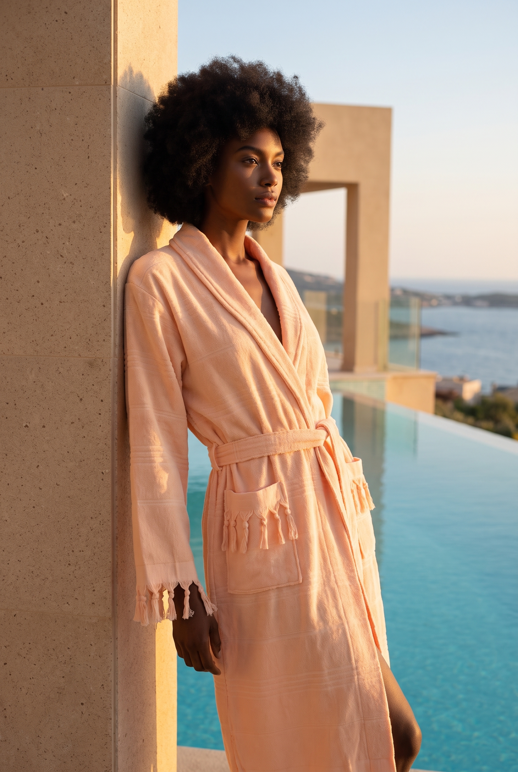 Women's Pink Colored Sun Detailed Peshtemal Bathrobe