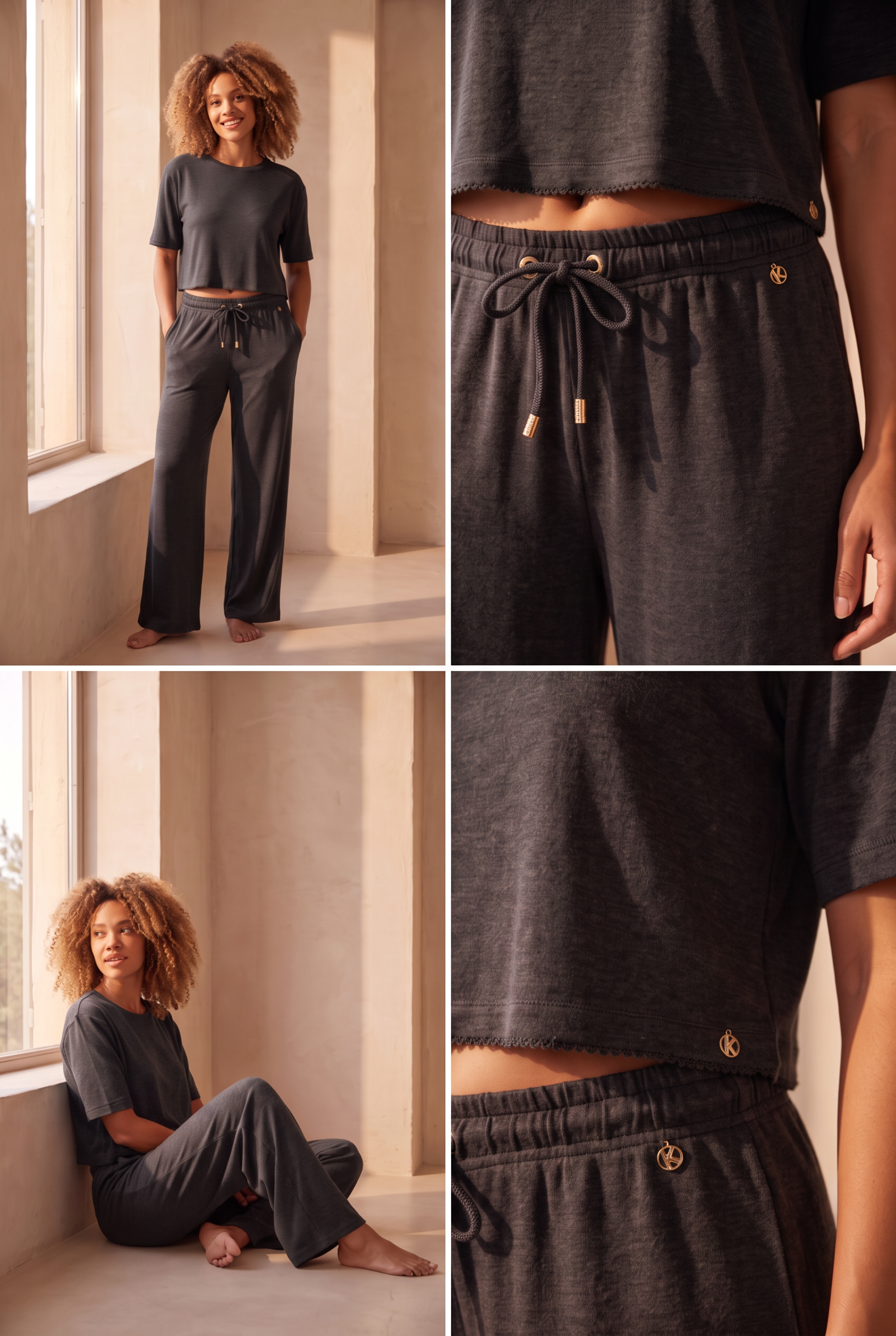 22611W3003 LOUNGEWEAR KADIN CROP ANTRASİT