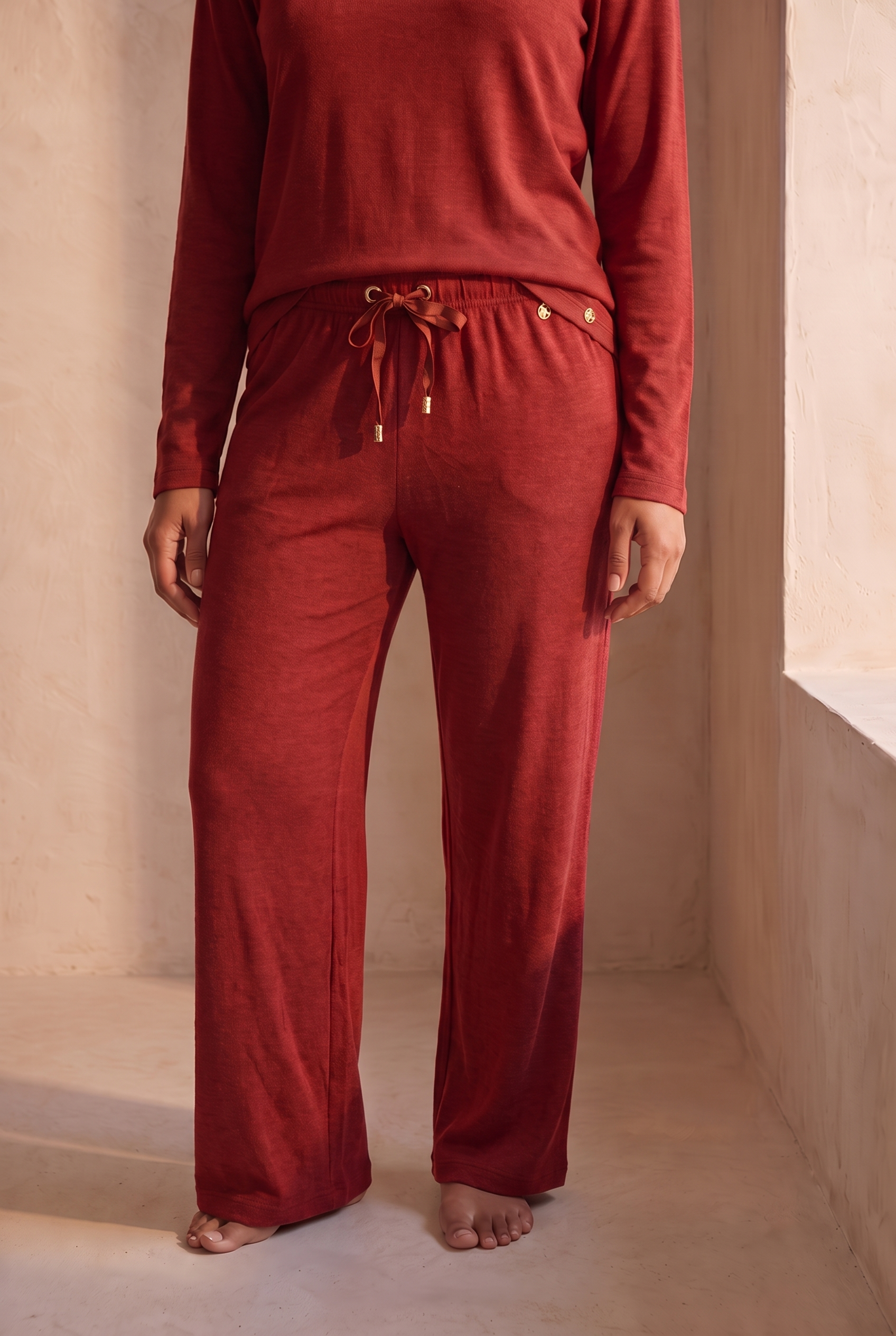 Kadın Rahat Kesim Bol Paça Pantolon Bordo