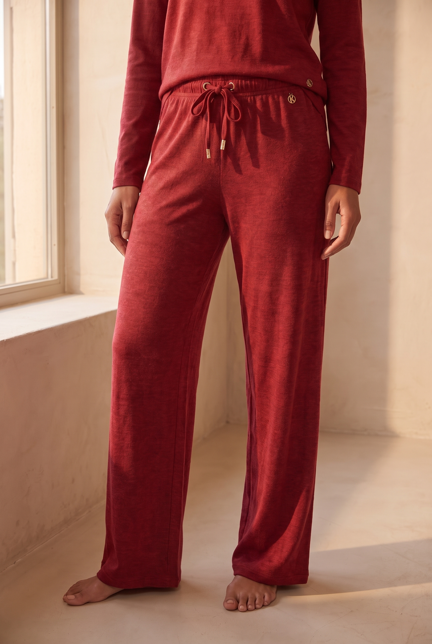 Kadın Rahat Kesim Bol Paça Pantolon Bordo