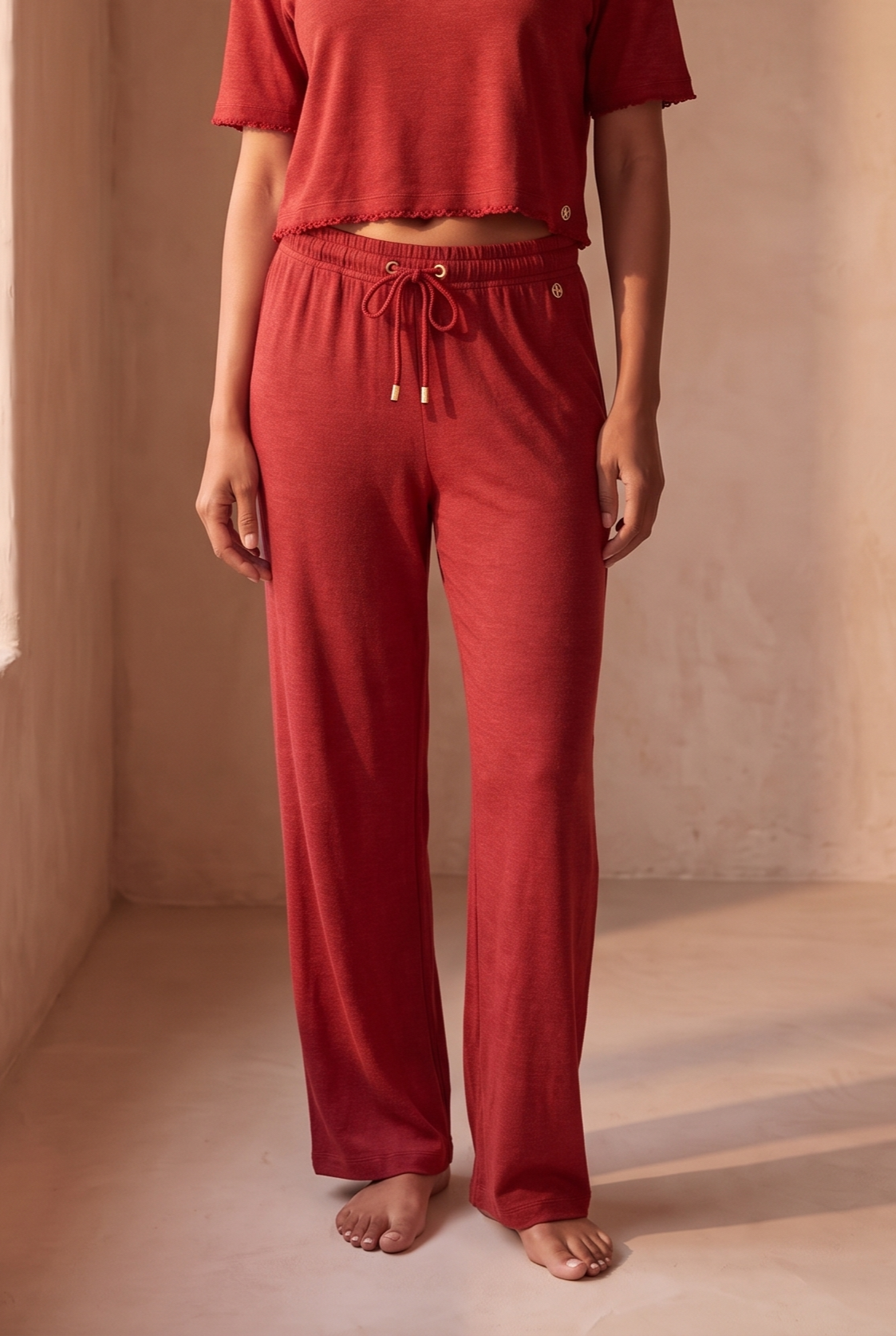 22611W3004 LOUNGEWEAR KADIN BOL PAÇA PANTOLON Bordo