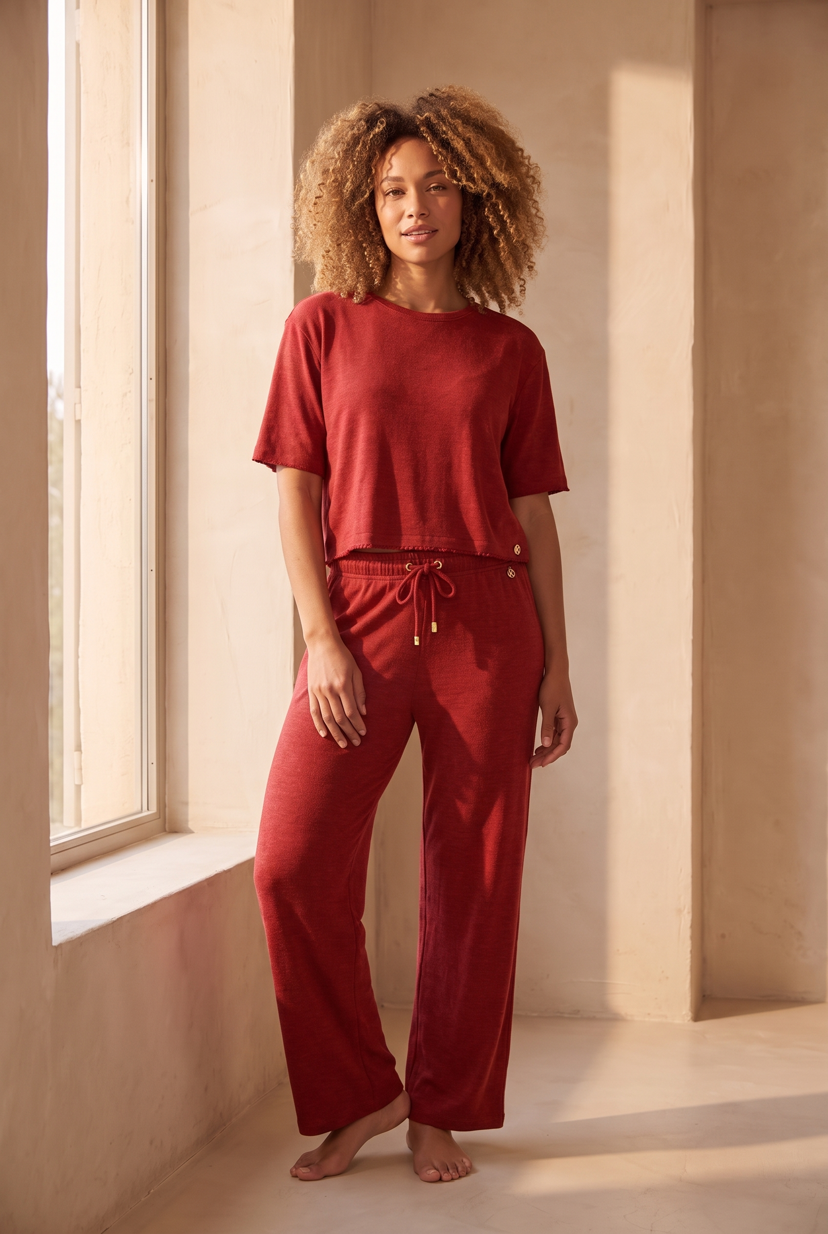 22611W3004 LOUNGEWEAR KADIN BOL PAÇA PANTOLON Bordo