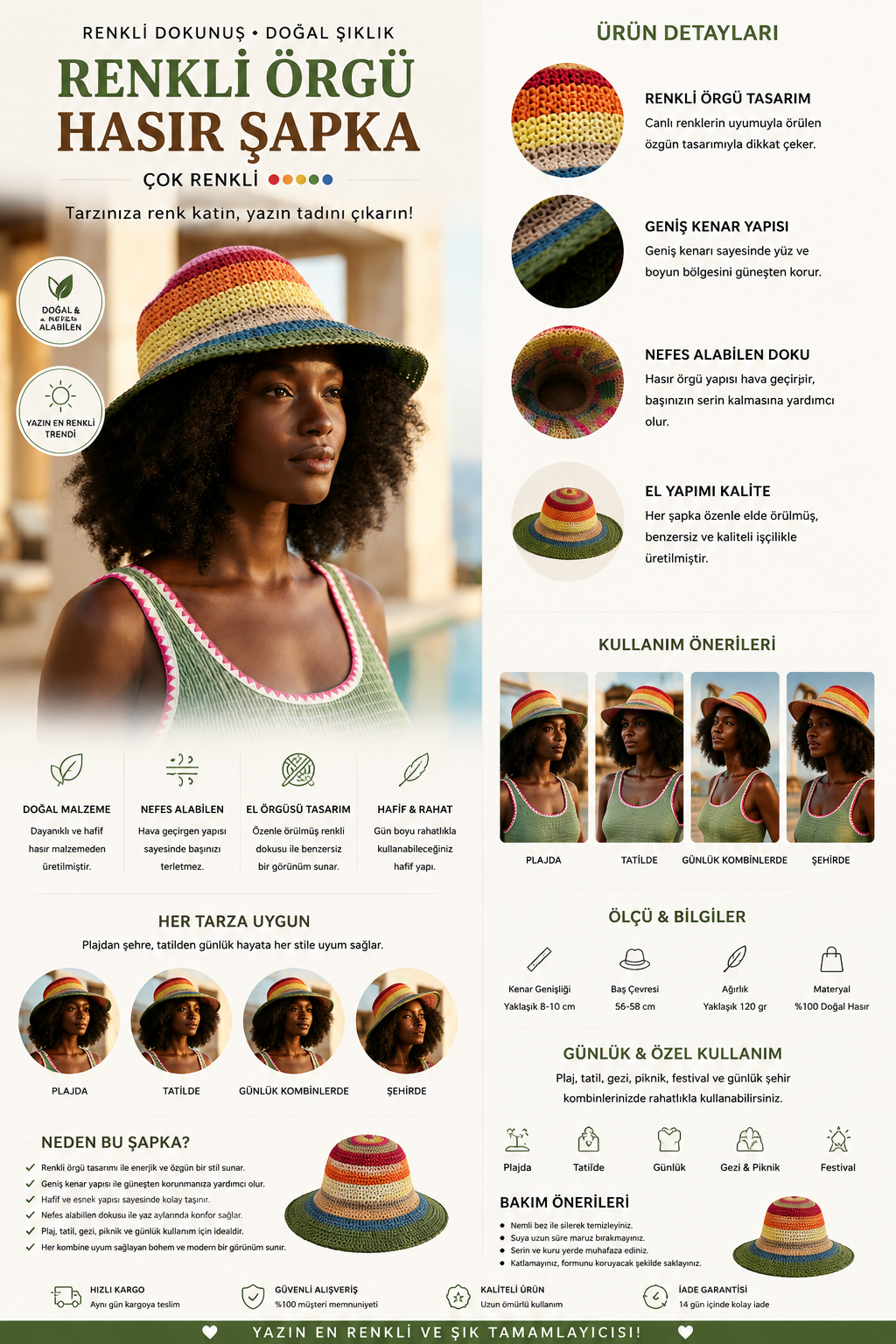 Women's Colorful Knitted Straw Hat Multicolor