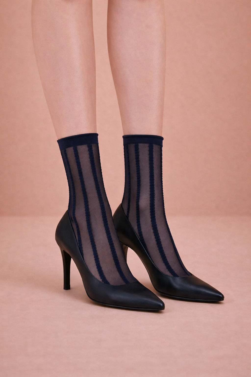 Kadın Şeritli İnce Soket Çorap Lacivert