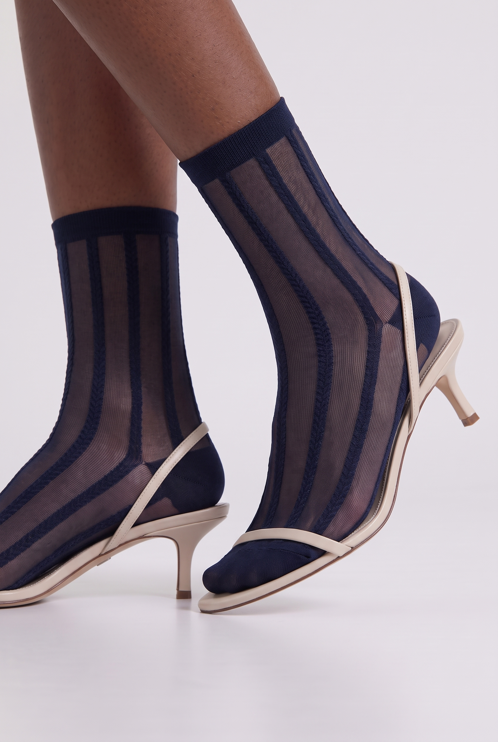 Women's Striped Thin Socket Socks Navy Blue