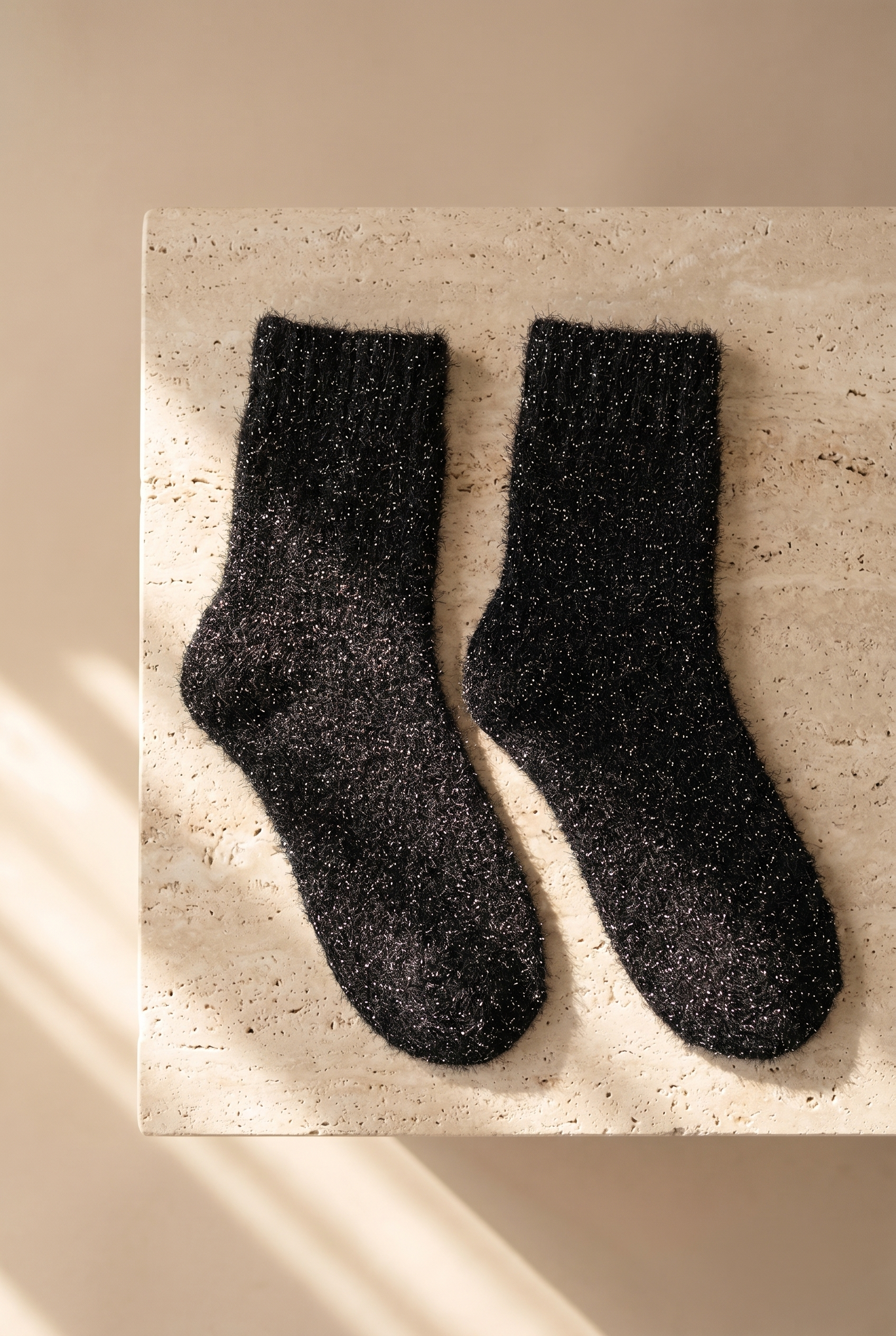 Kadın Simli Peluş Soket Çorap Siyah
