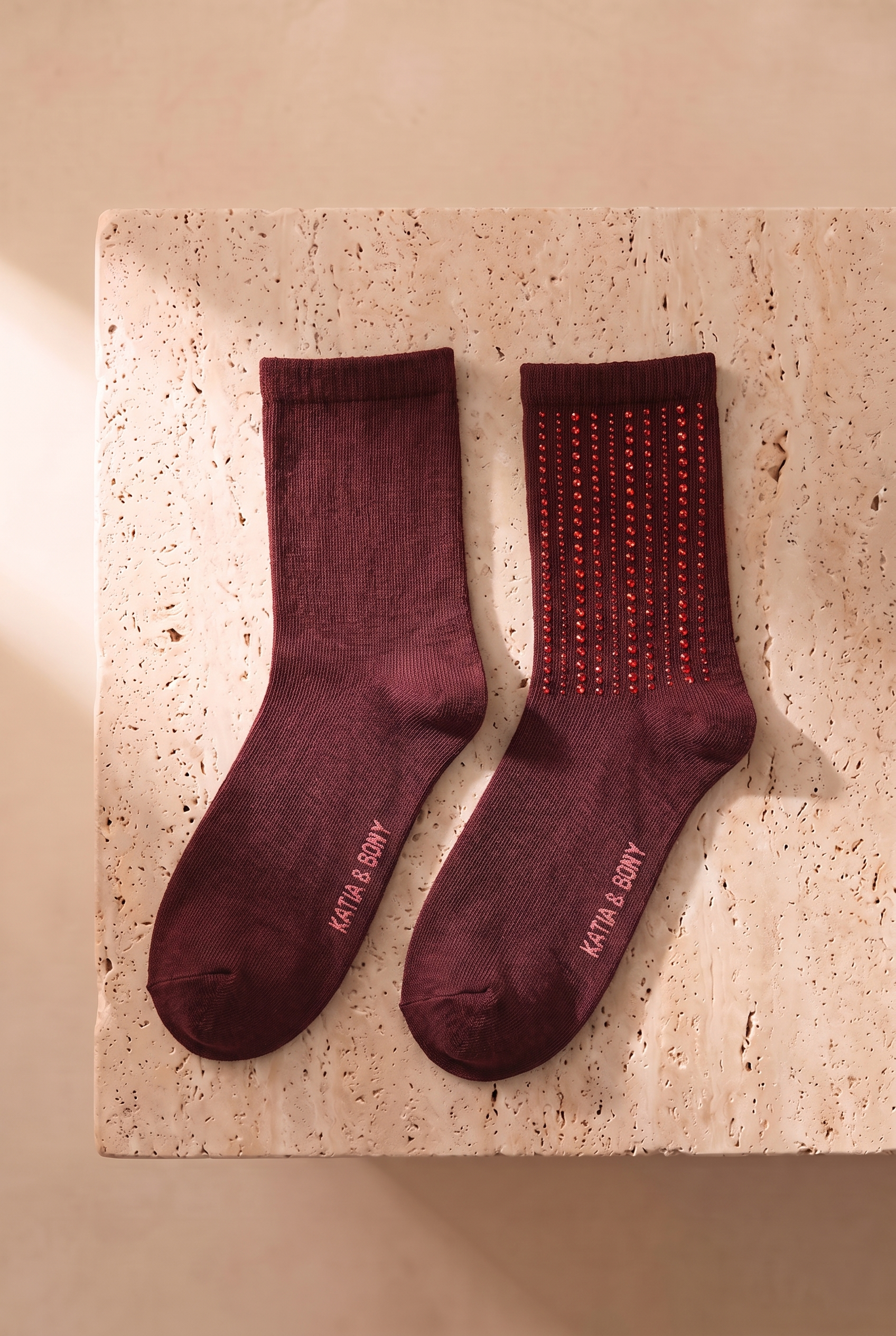 Women's Socks Wıth Stone Accessory Claret Red