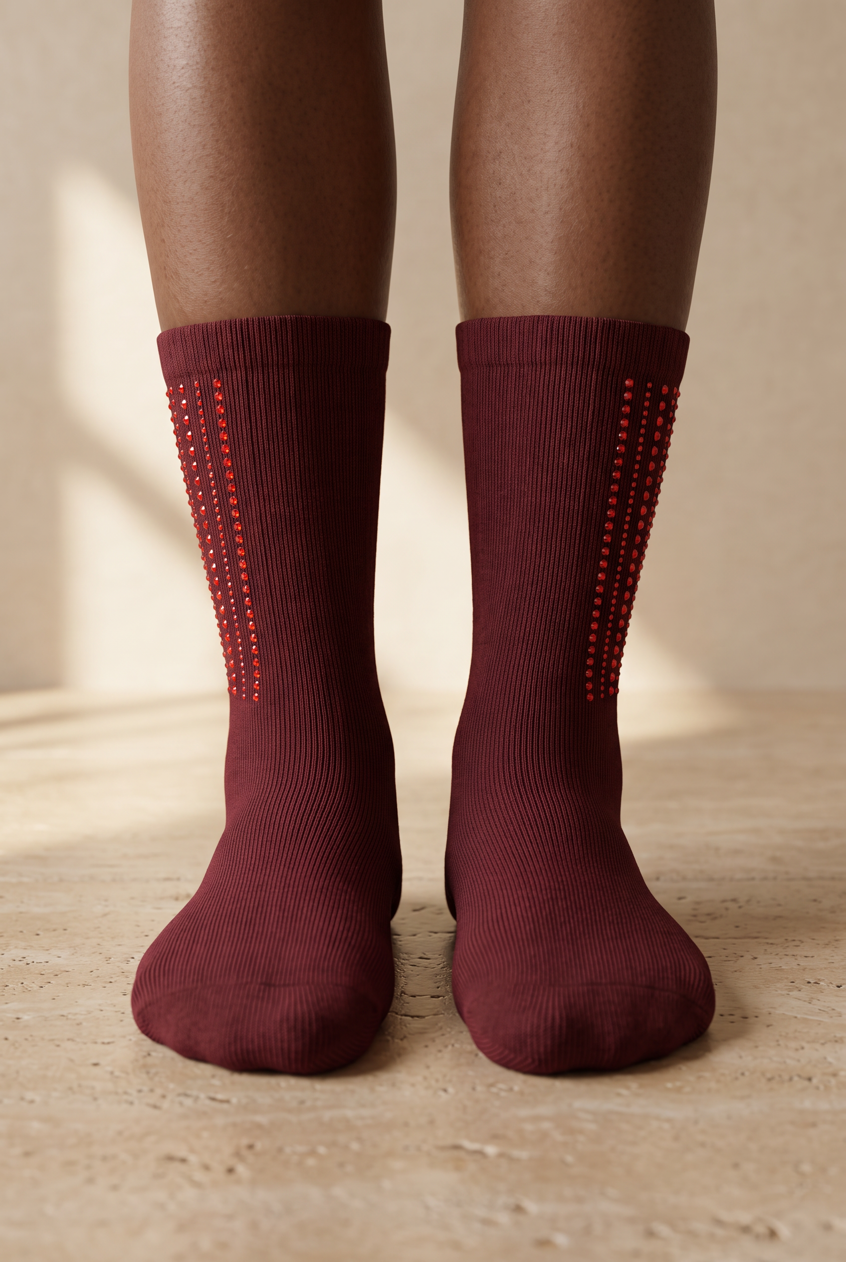 Women's Socks Wıth Stone Accessory Claret Red