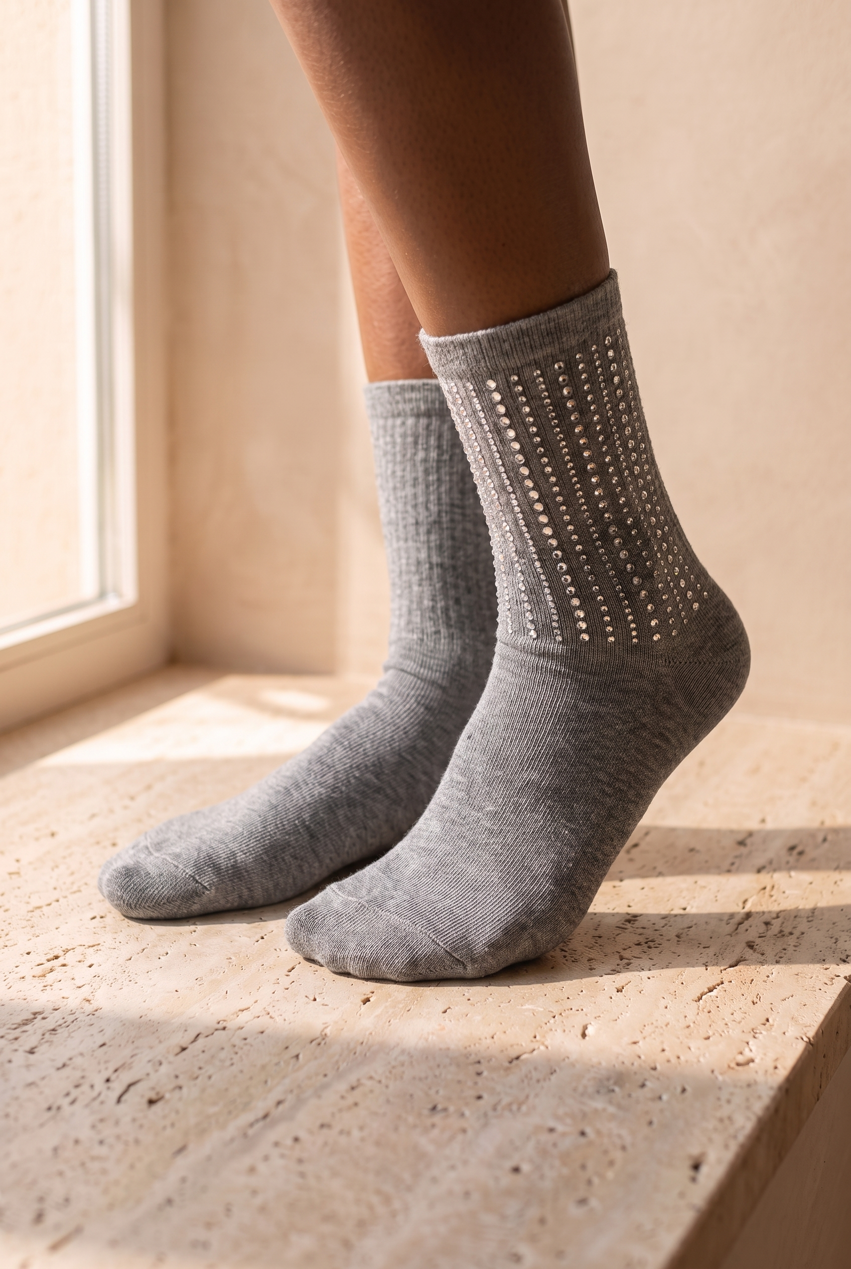 Women's Socket Socks Wıth Stone Accessory Gray