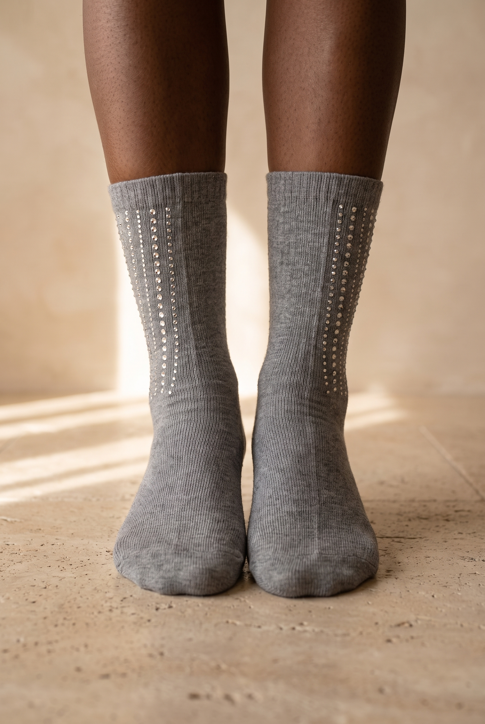 Women's Socket Socks Wıth Stone Accessory Gray