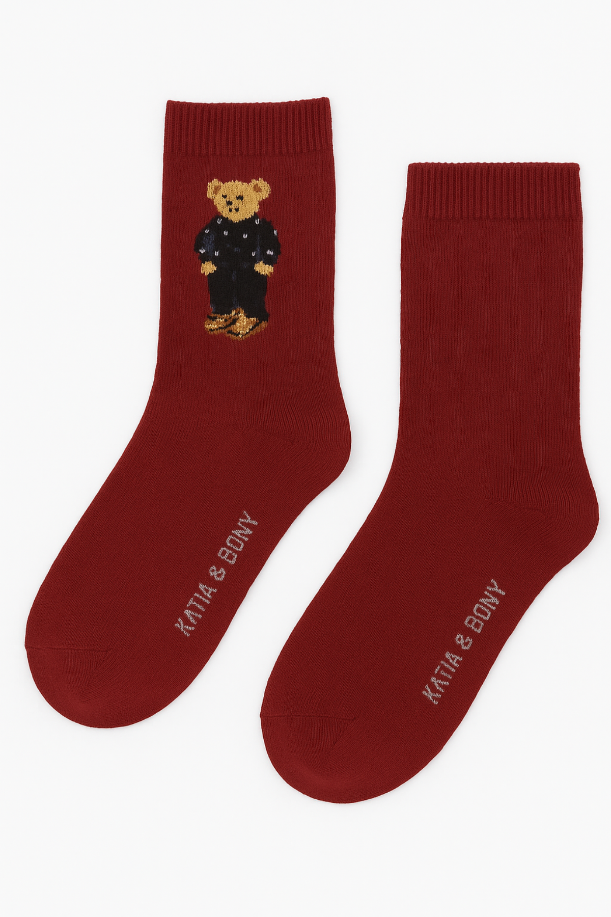 Kadın Teddy Desenli Yün Soket Çorap Bordo