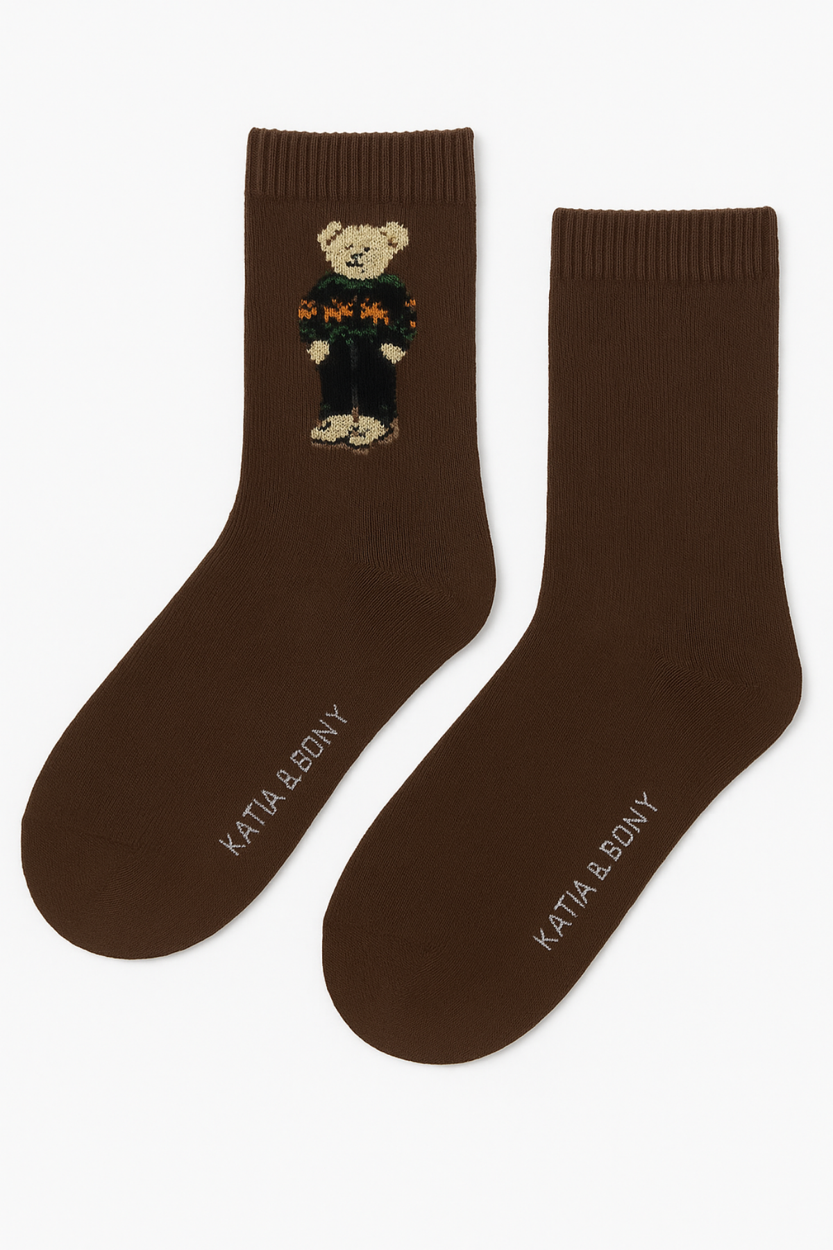 Kadın Teddy Desenli Yün Soket Çorap Koyu Kahve
