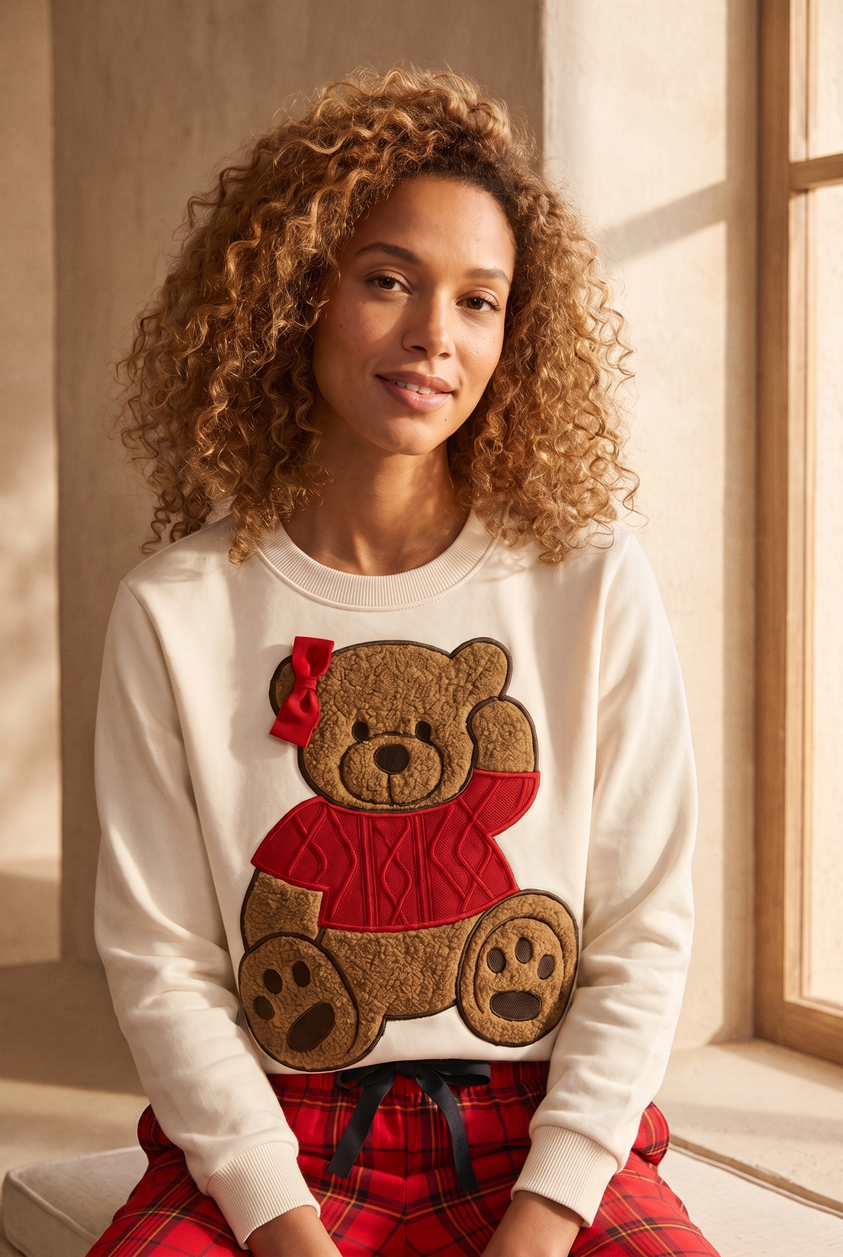 22512W3006 XMASS TEDDY YILBAŞI KADIN SWEATSHIRT Ecru